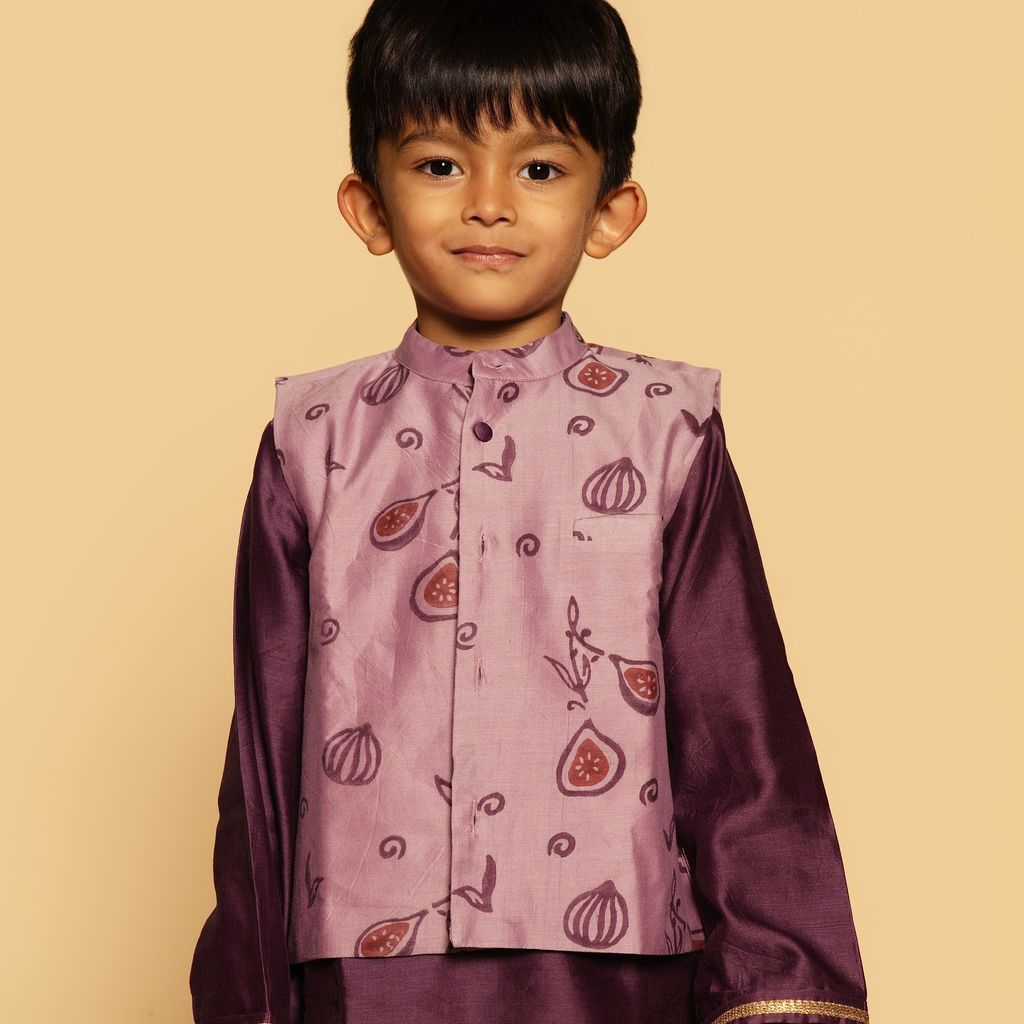 Chanderi Kurta Pyjama & Bandi Set | Hand-Block Printed