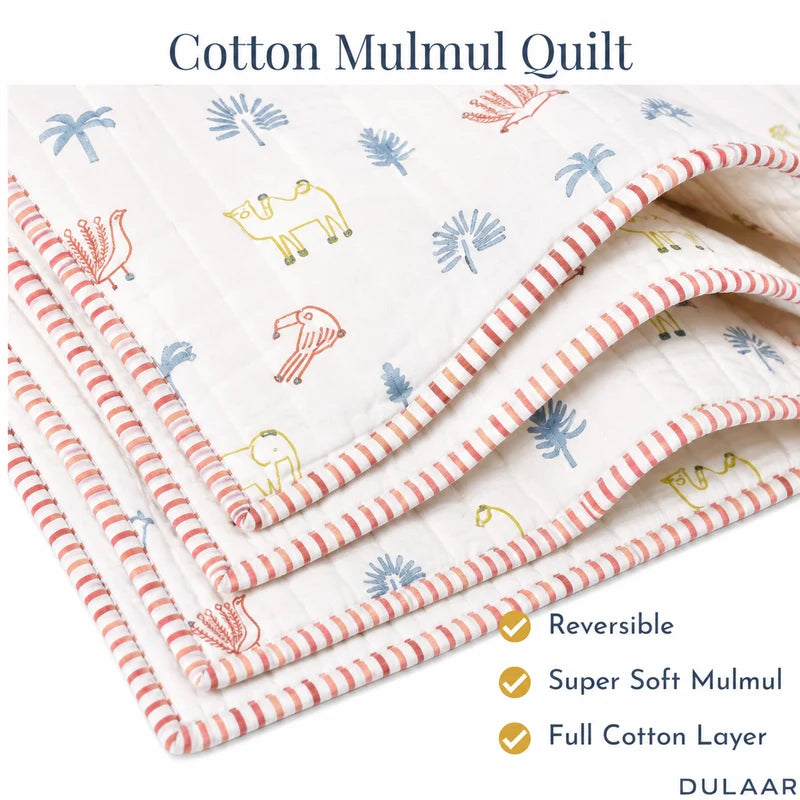 Reversible Mulmul Quilt | Hand-Block Printed