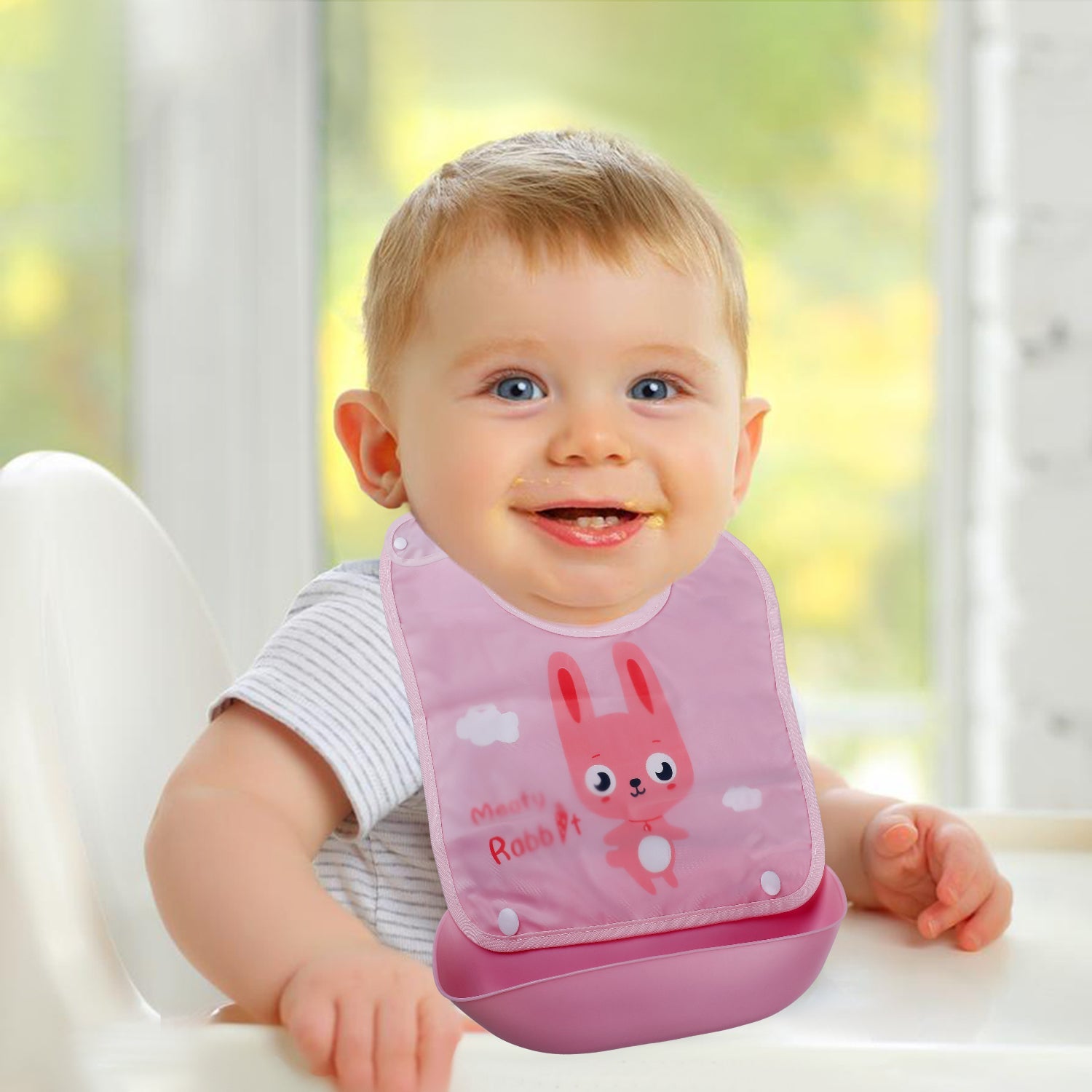 Baby Moo Meaty Rabbit Premium Waterproof Crumb Catcher Bibs - Pink