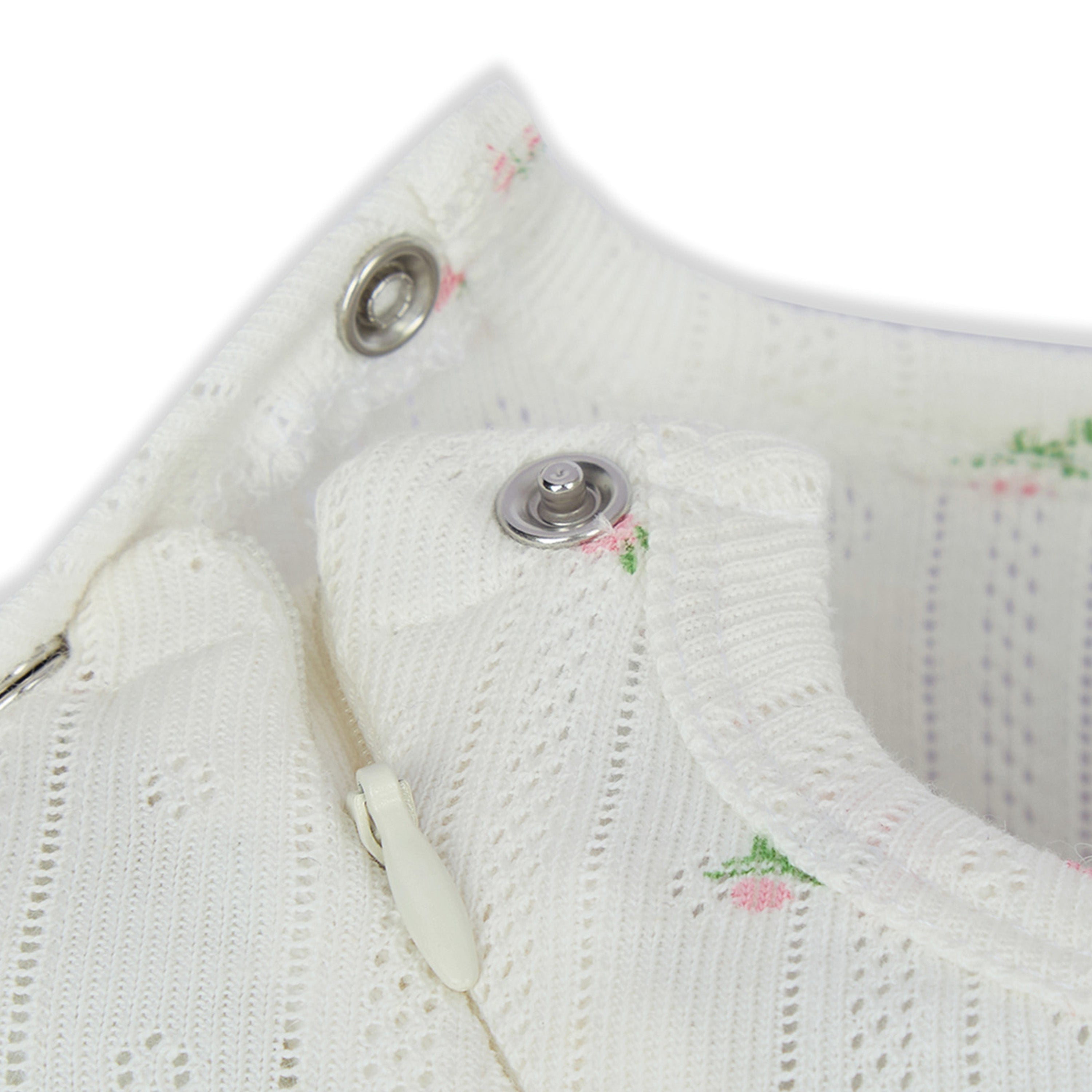 My Milestones Bio-Wash Pointelle Long Sleeves 2-Way Zipper Romper in Petite Petals Print - Off White