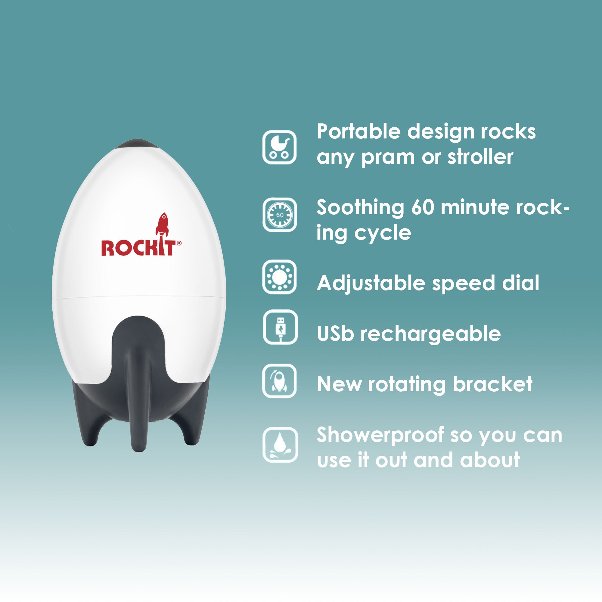 Rockit Rocker - Portable & Rechargeable Stroller Rocker - Hands Free Baby Sleep Aid Compatible with all Strollers - Black & White