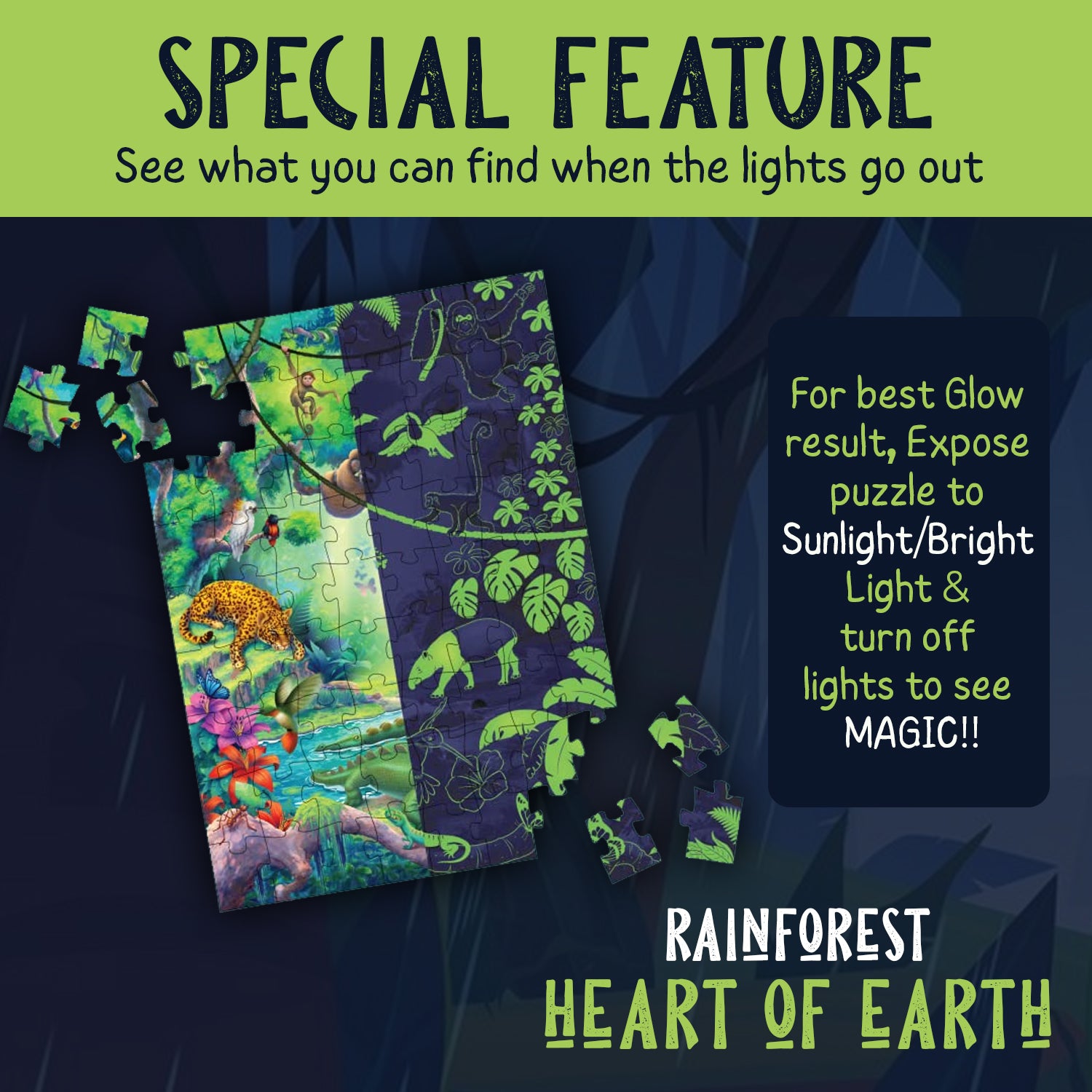 Rainforest Heart Of Earth - Glow In The Dark - 72 Piece Puzzles