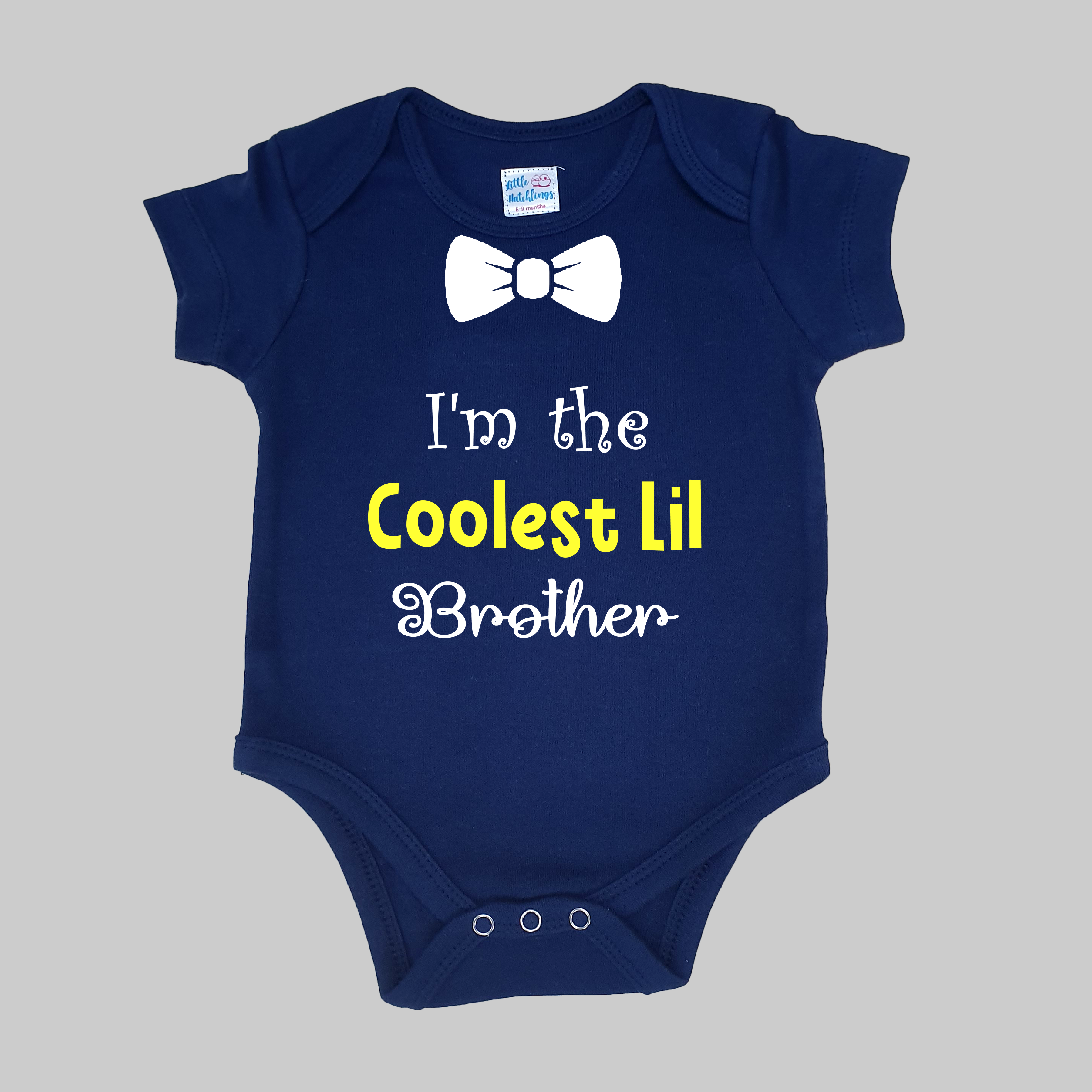 I'm The Coolest Lil Brother Navy Blue Onesie / Tshirt (Printed Bow)