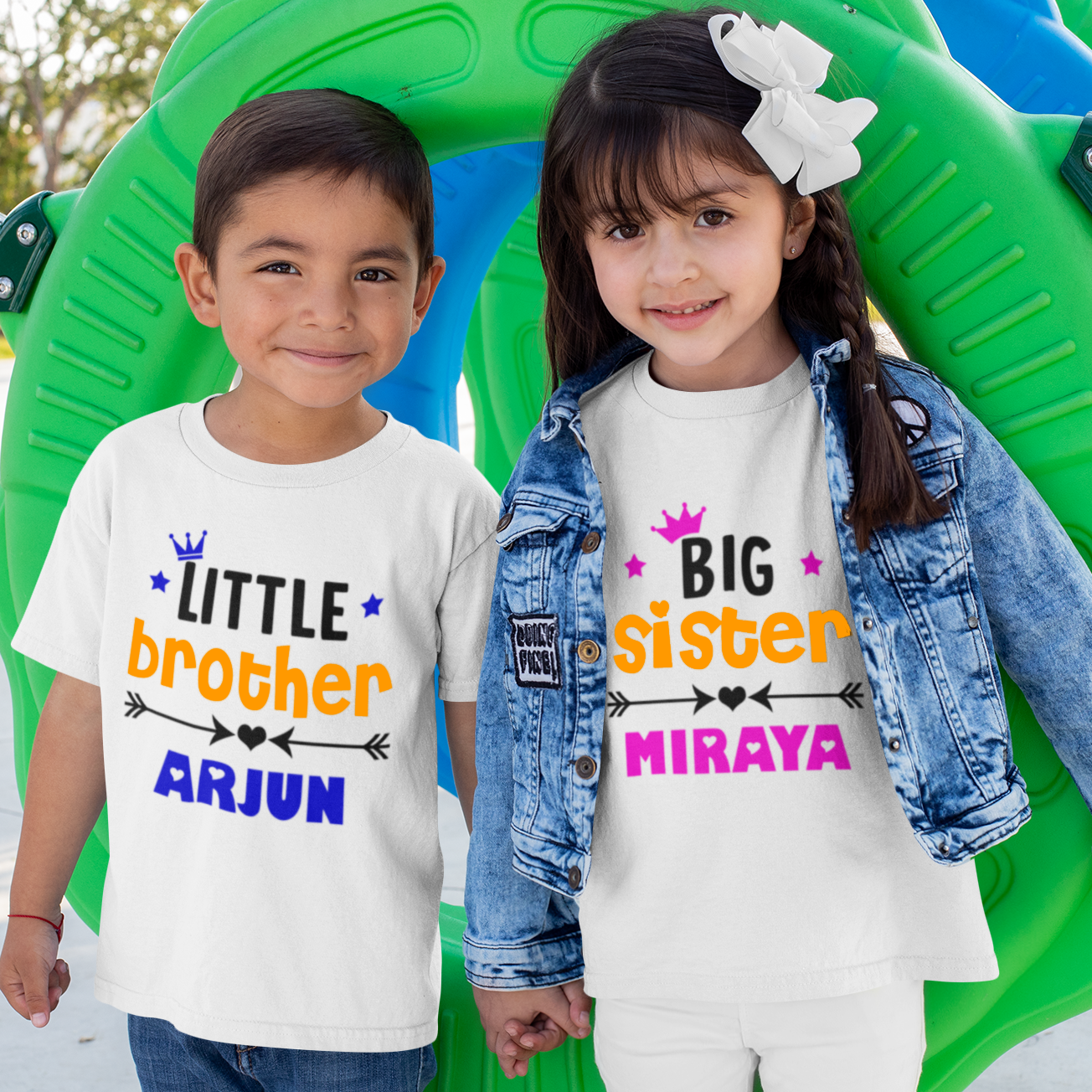 Brother Sister Personalised White Tshirt Combo
