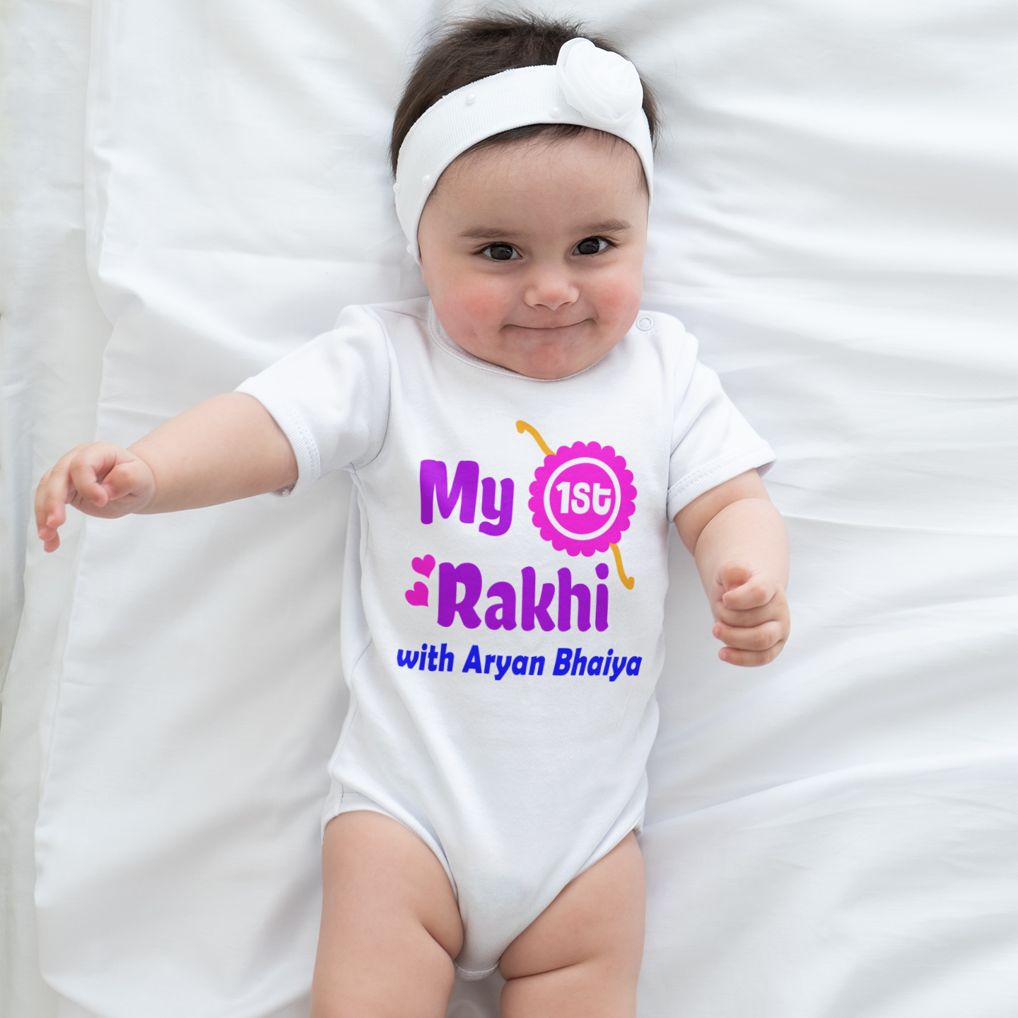 My First Rakhi With Bhaiya White Onesie / Romper / Tshirt