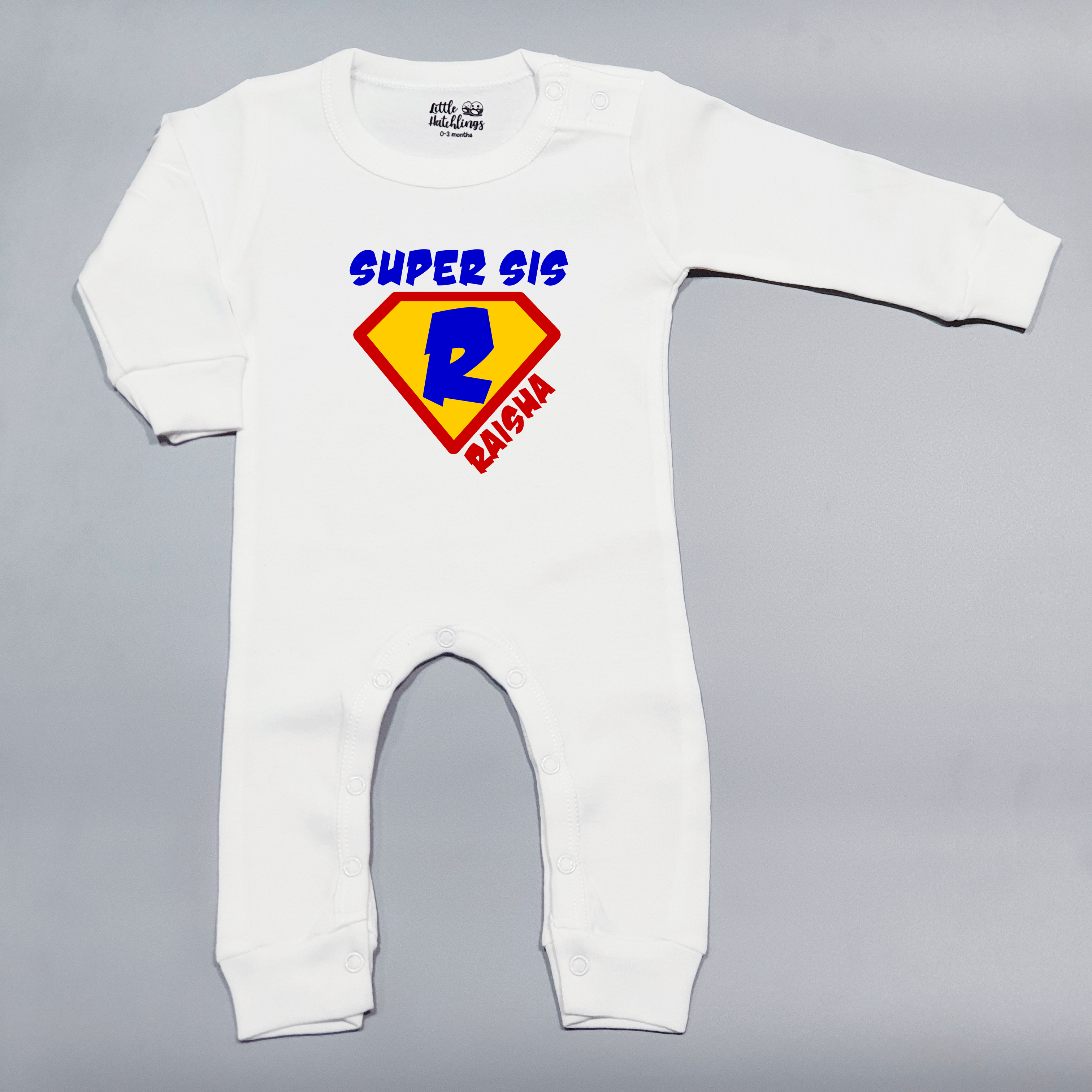 Super Sis Personalised White Onesie / Romper / Tshirt (Initial)