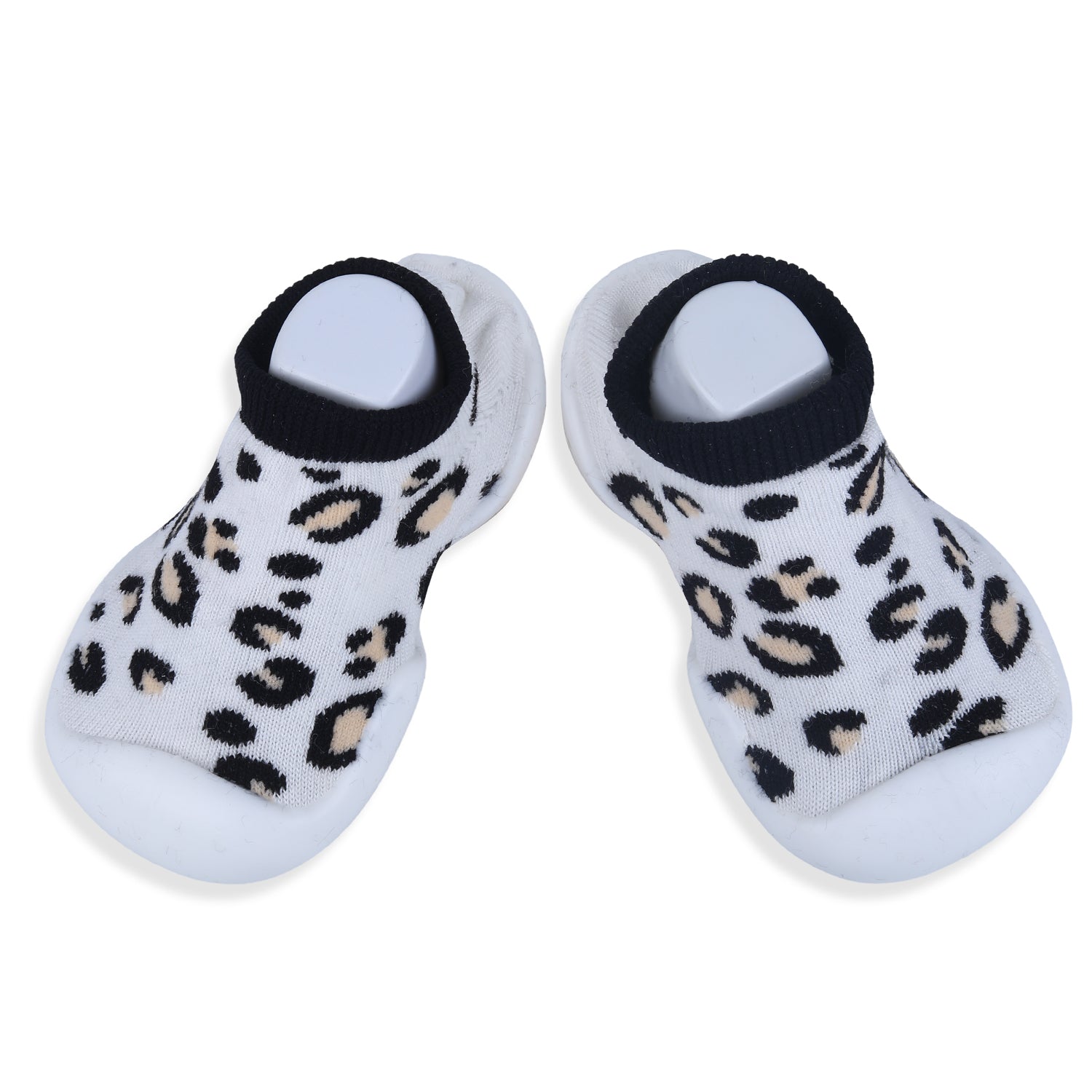 Baby Moo Leopard Print Rubber Comfortable Sole Slip-On Sock Shoes - White - Baby Moo