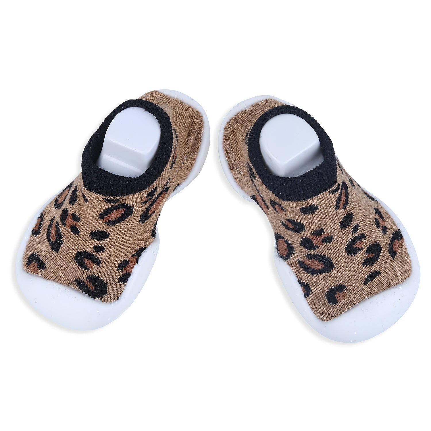 Baby Moo Leopard Print Rubber Comfortable Sole Slip-On Sock Shoes - Brown - Baby Moo