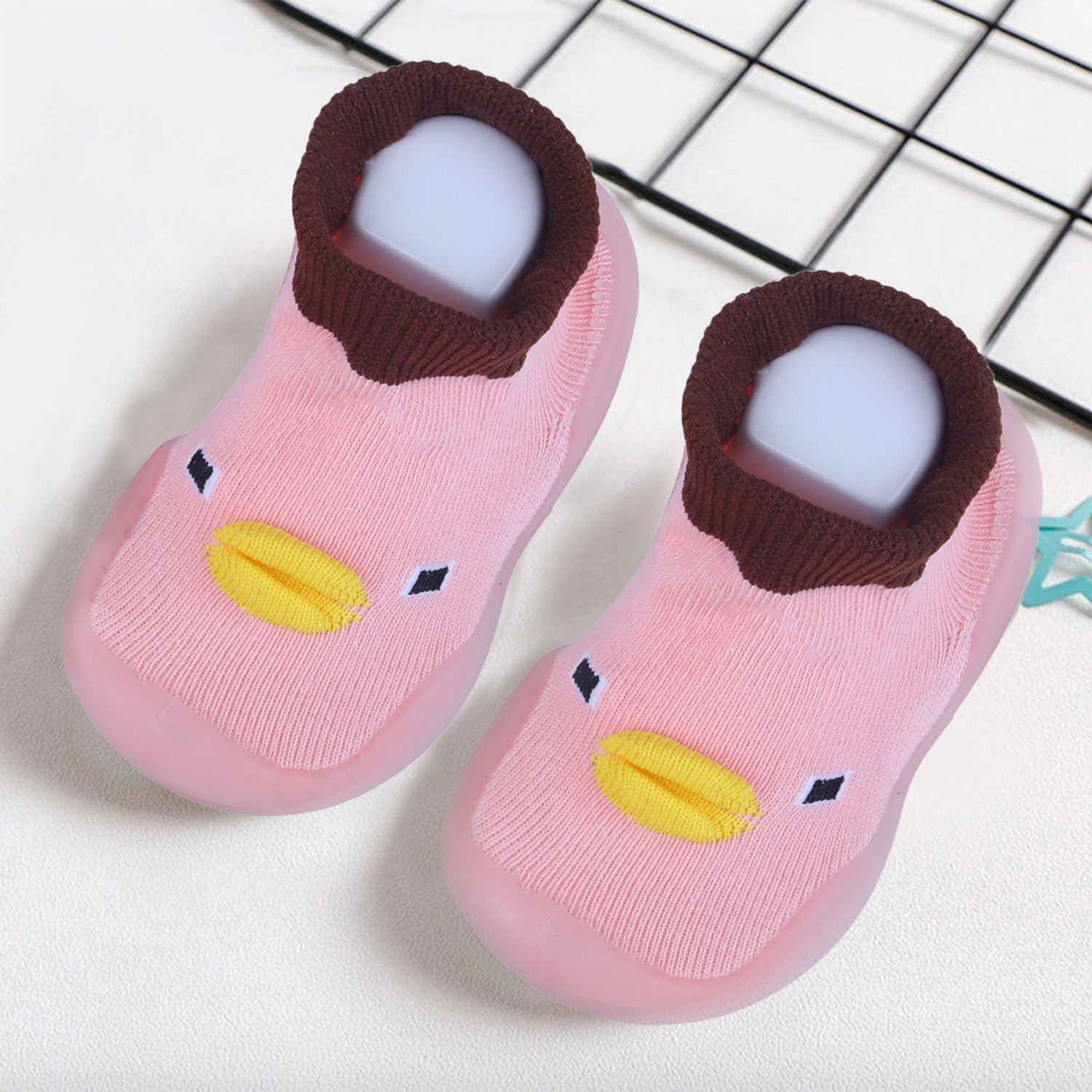Baby Moo Cute Duck Face Rubber Comfortable Sole Slip-On Sock Shoes - Pink - Baby Moo