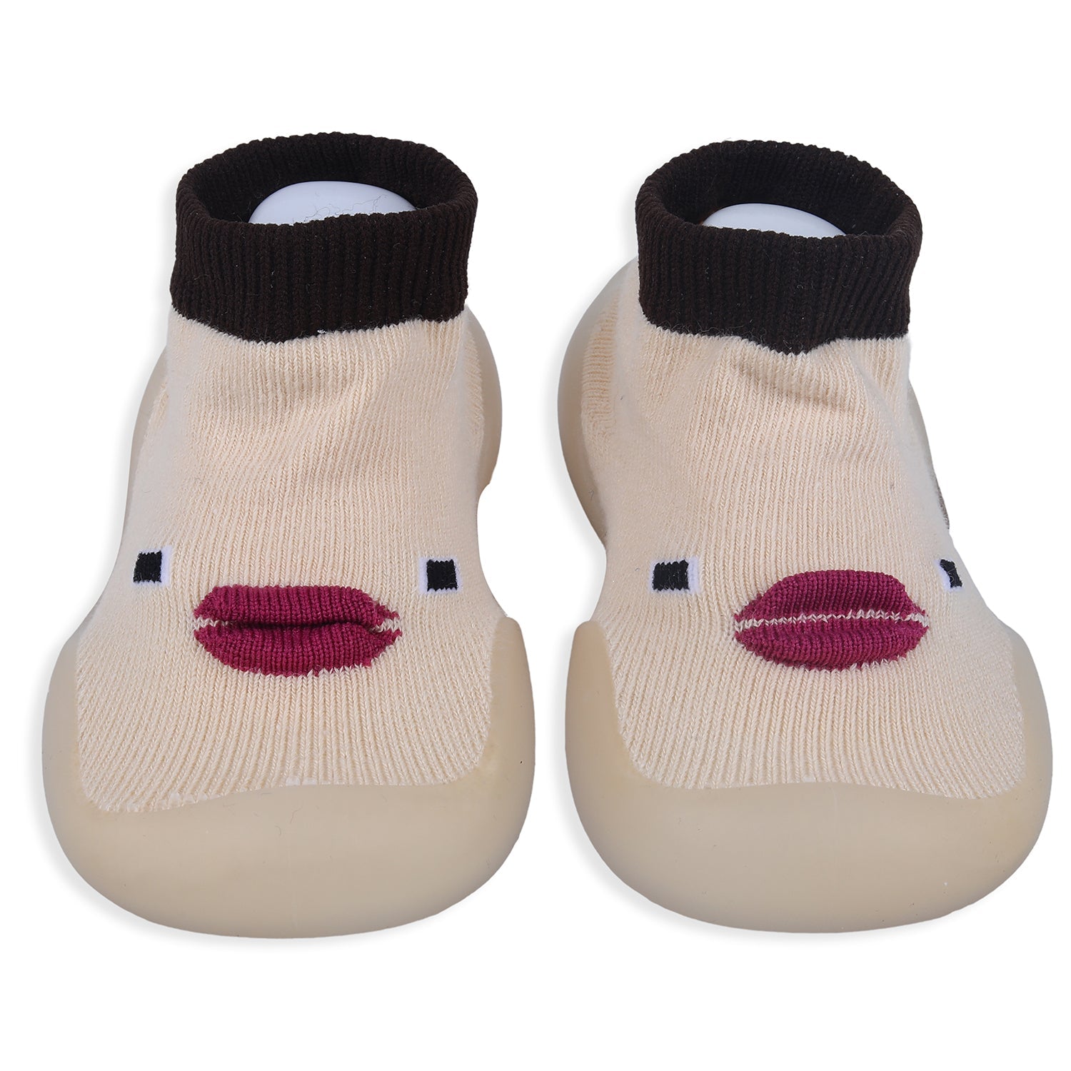 Baby Moo Cute Duck Face Rubber Comfortable Sole Slip-On Sock Shoes - Beige - Baby Moo