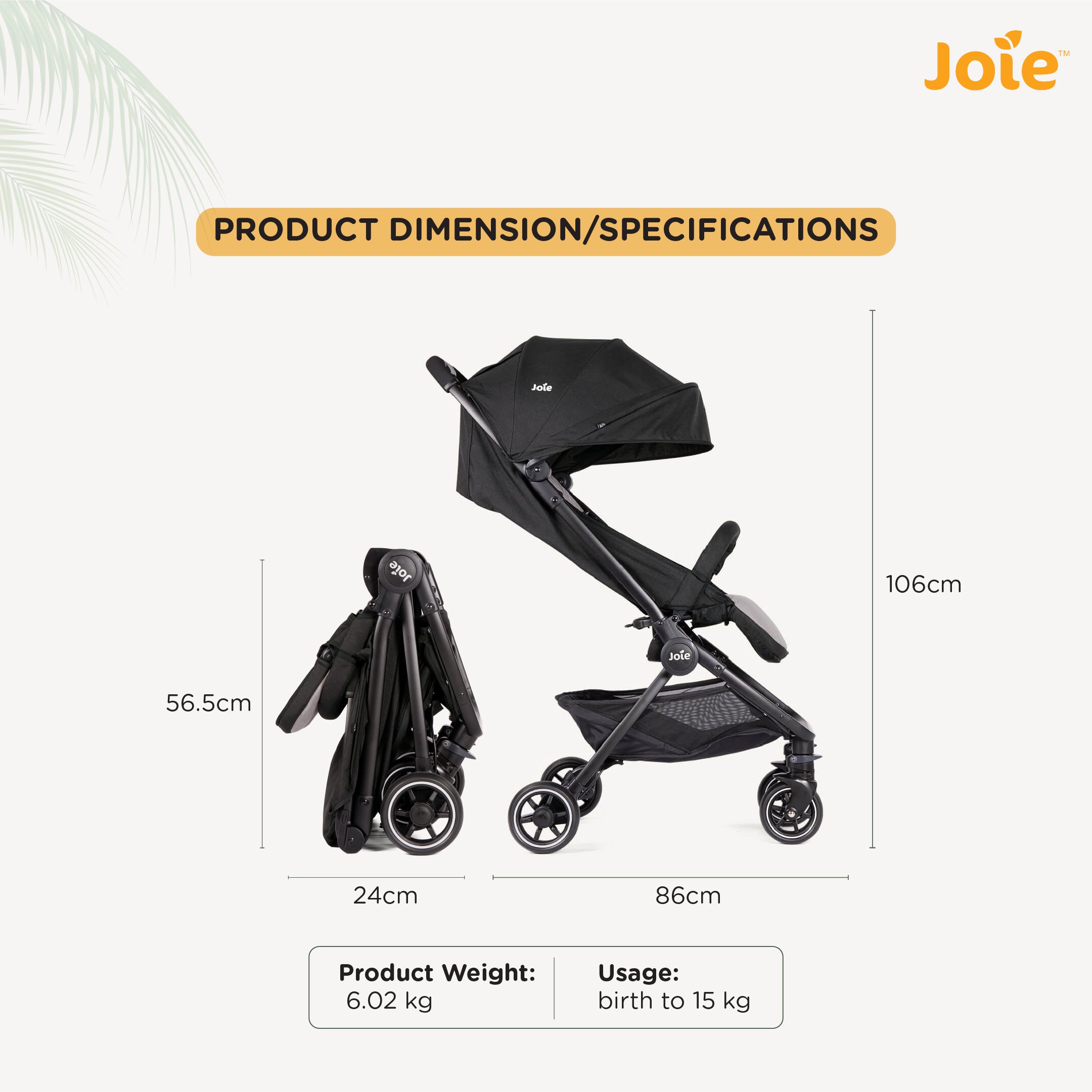 JOIE Stroller Pact Ember Birth+ to 15 kg