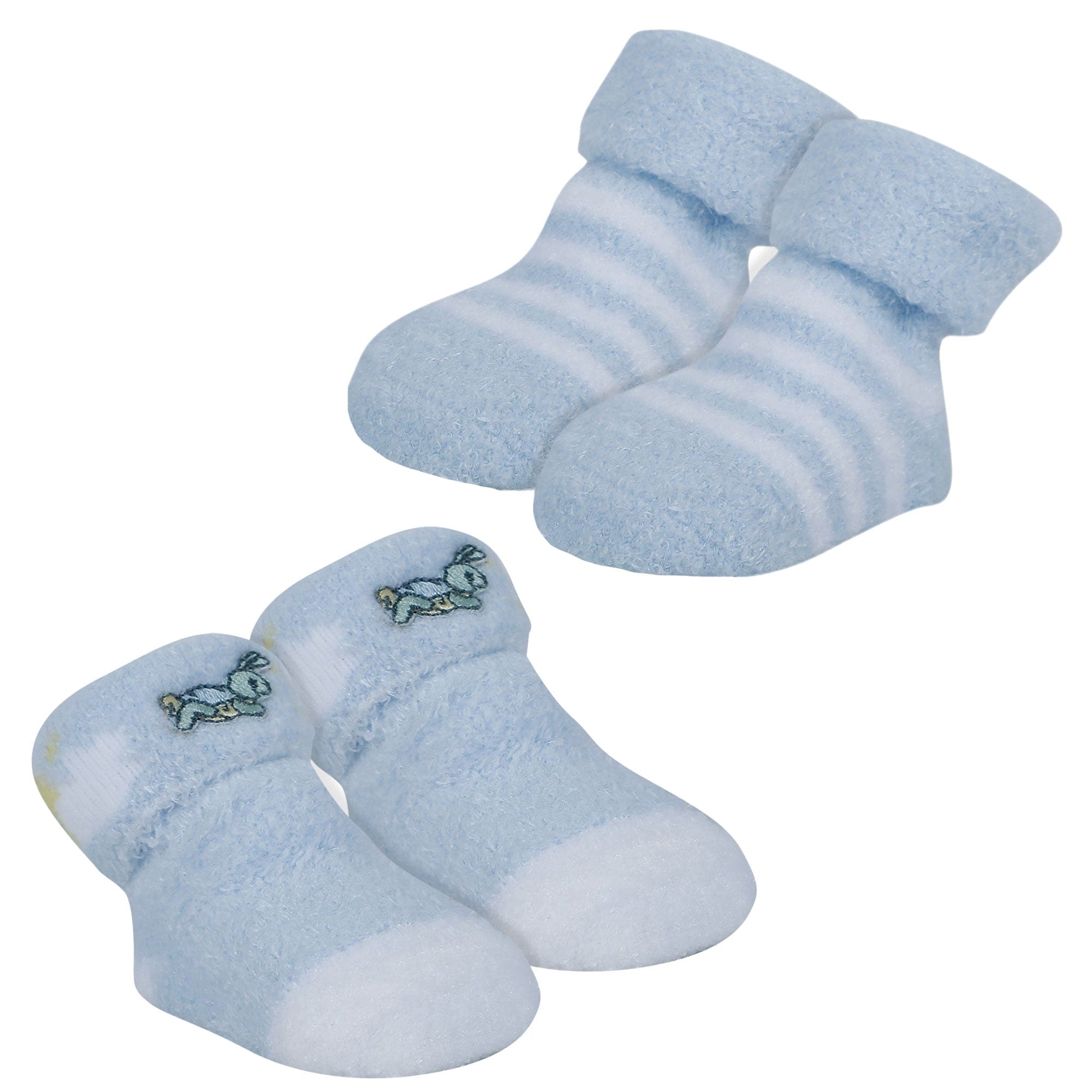 Baby Moo Tortoise stripes Soft Socks Booties Pack of 2 - Blue