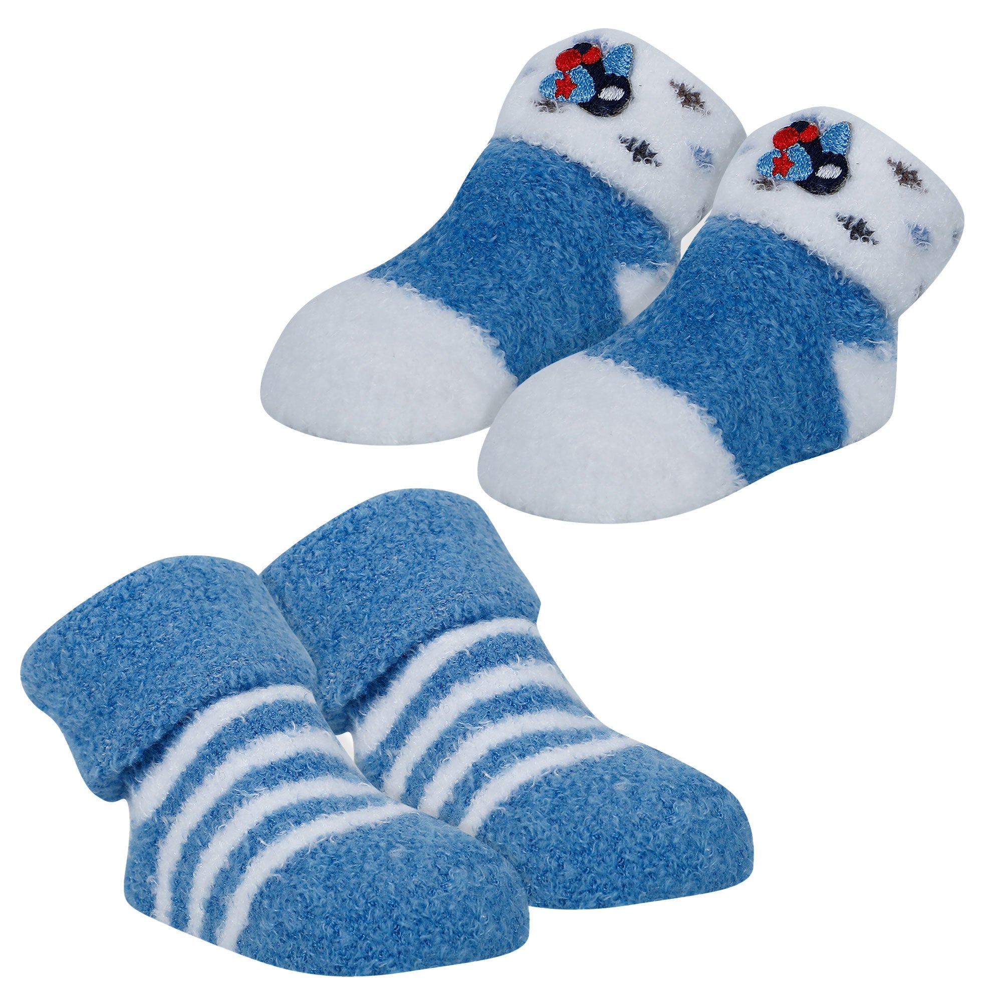 Baby Moo Striped Soft Socks Booties Pack of 2 - Blue