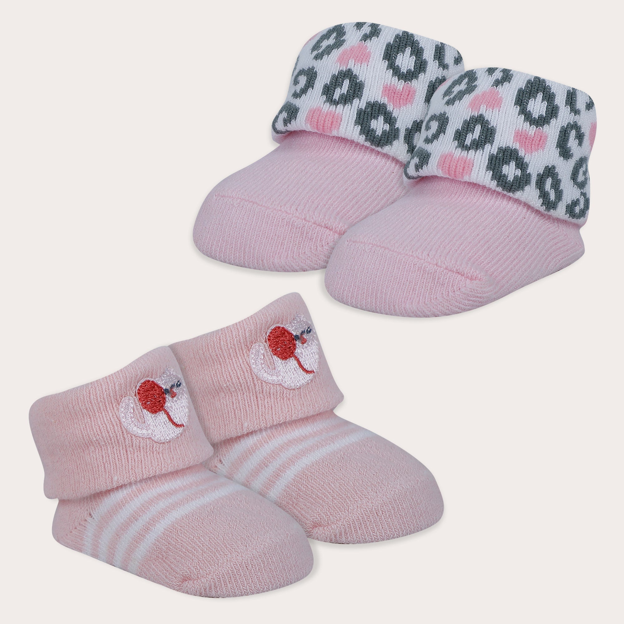 Baby Moo Leopard Printed Elegent Socks Booties Pack of 2 - Pink