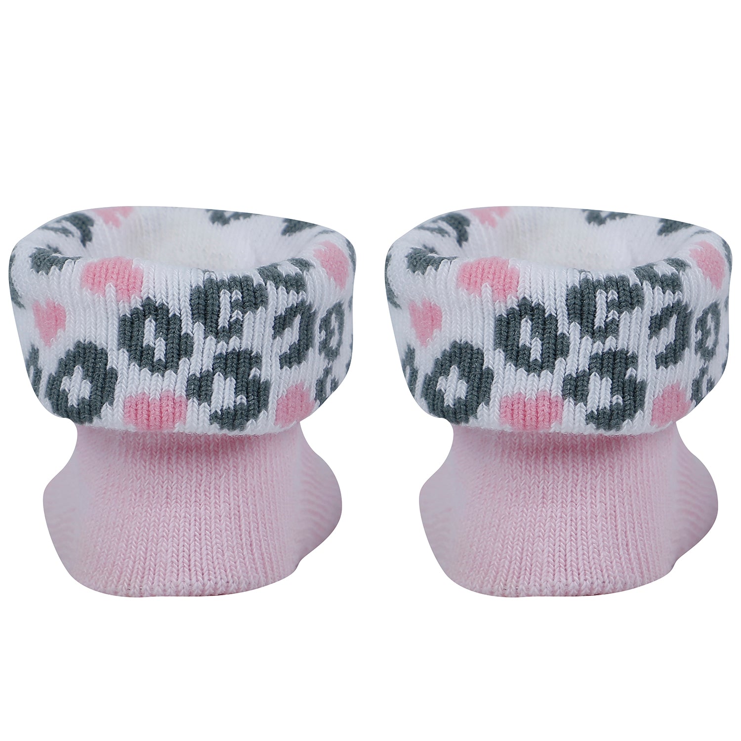 Baby Moo Leopard Printed Elegent Socks Booties Pack of 2 - Pink