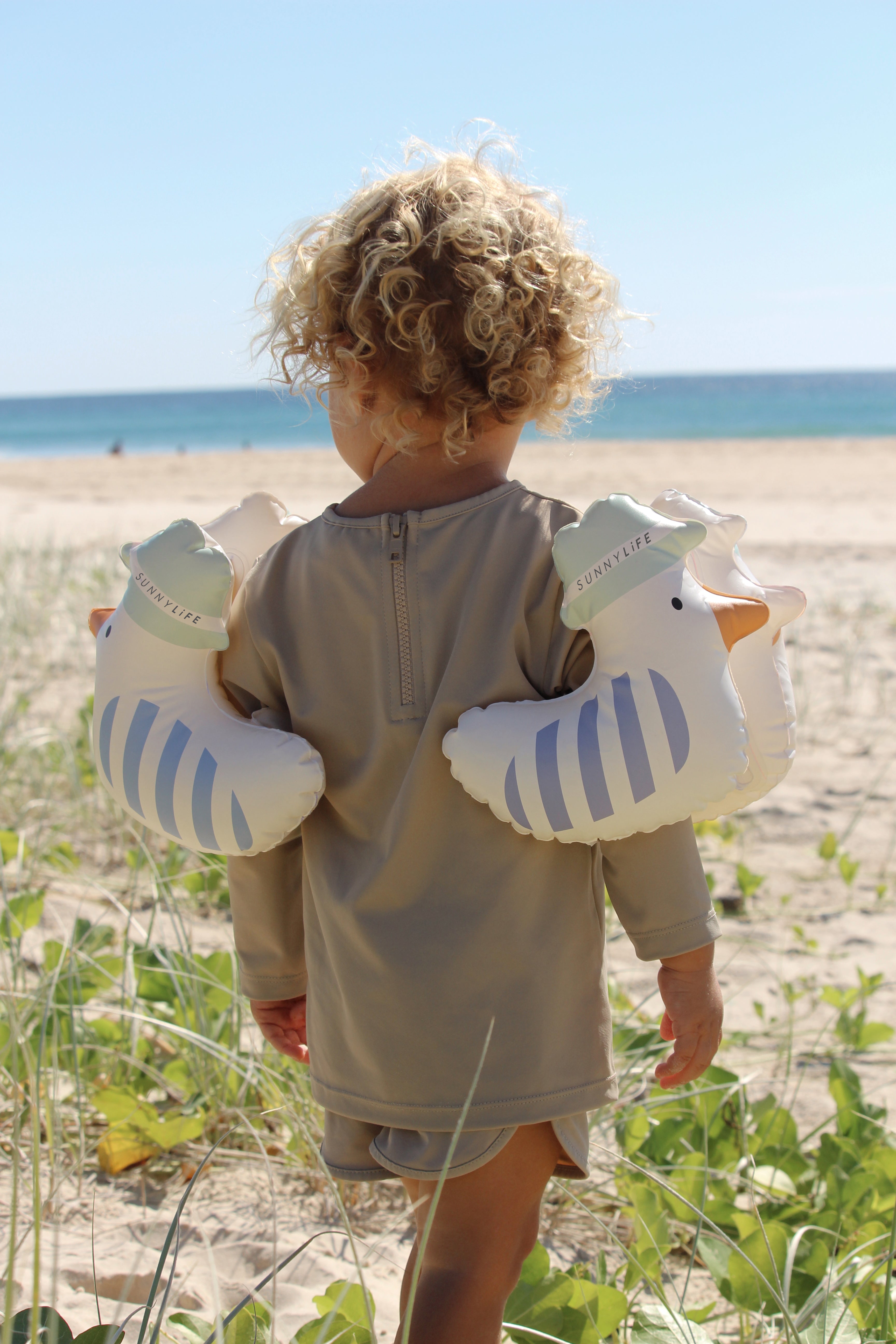 SUNNYLiFE Kids Inflatable Arm Bands Sid the Seagull Blue Stripe