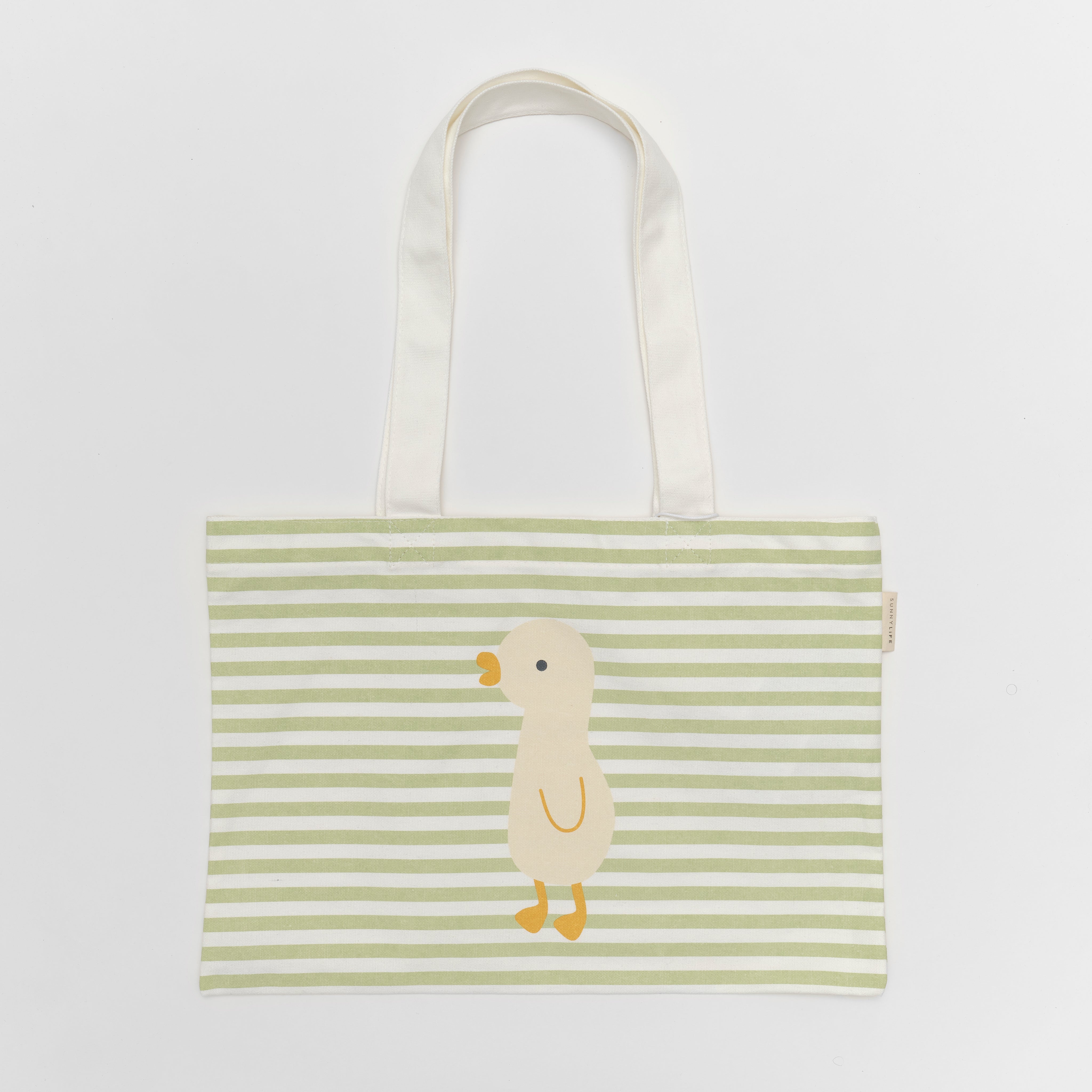 Kids Canvas Beach Bag Duck Sage Stripe