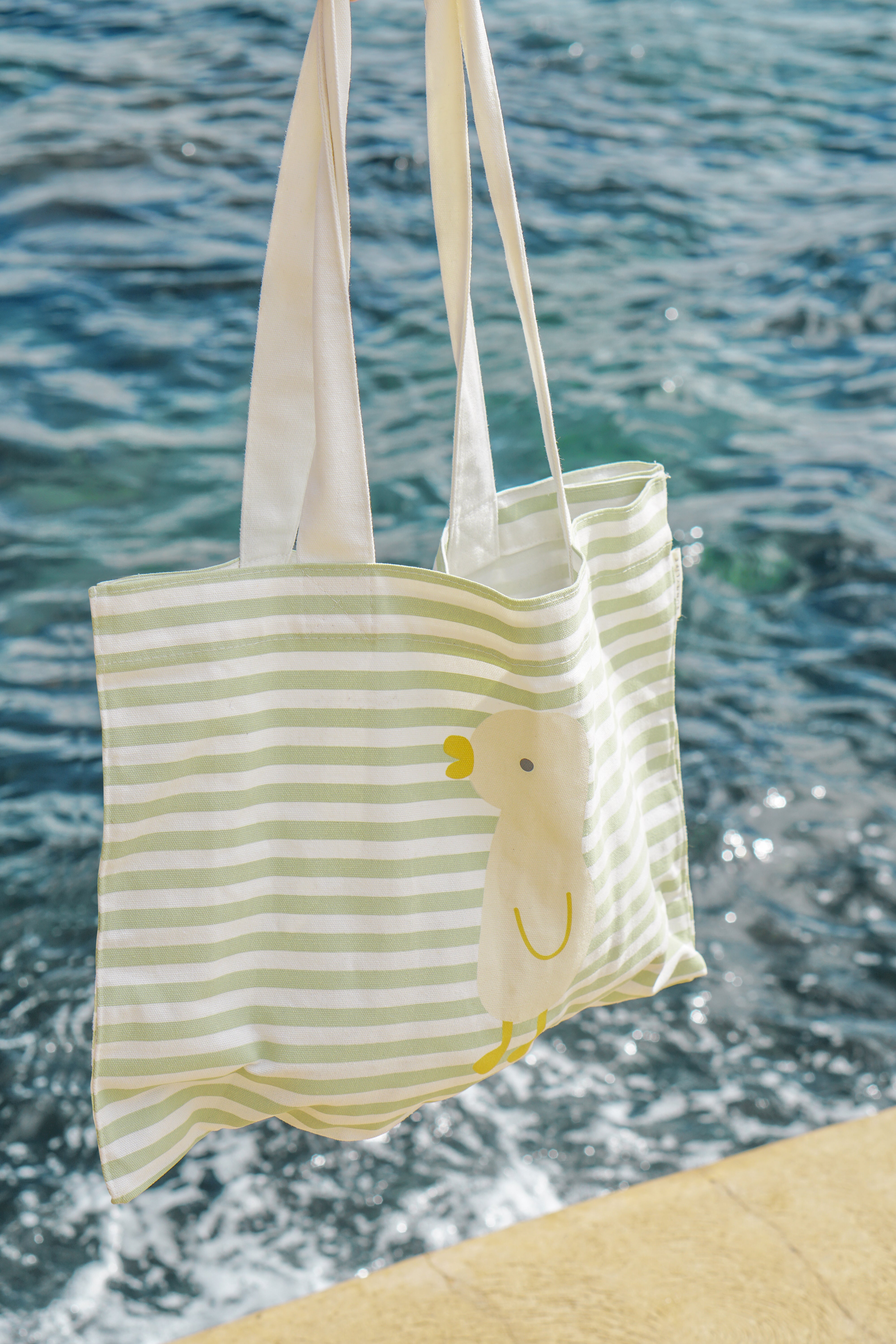 Kids Canvas Beach Bag Duck Sage Stripe