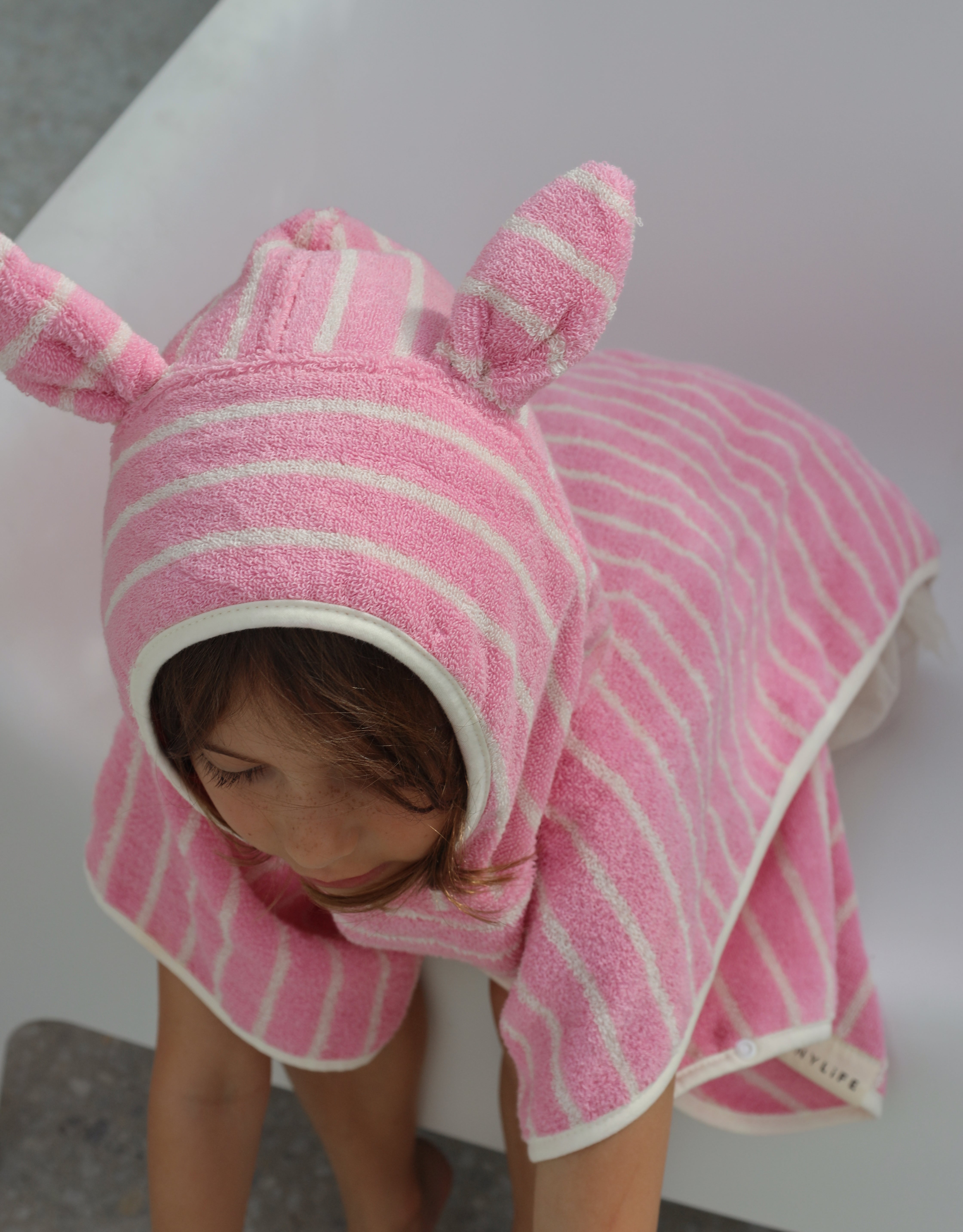 Kids Character Hooded Towel Cotton Candy Pink Stripe