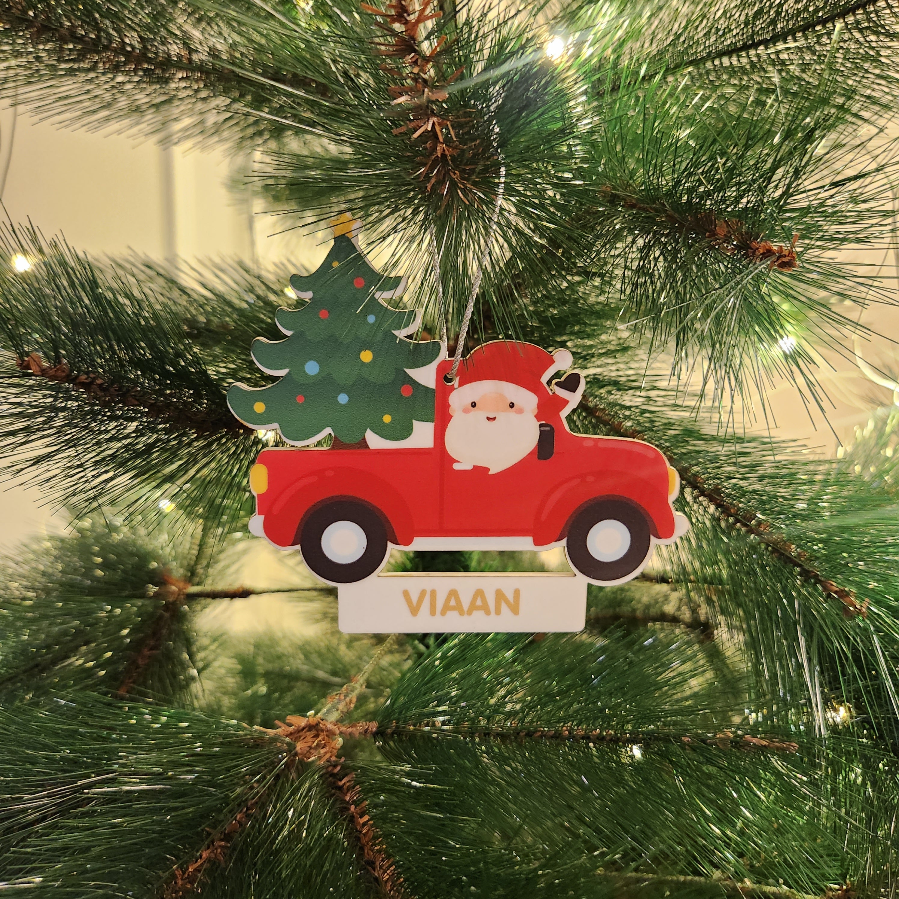 Personalised Christmas Ornaments -  Santa Truck Illustration