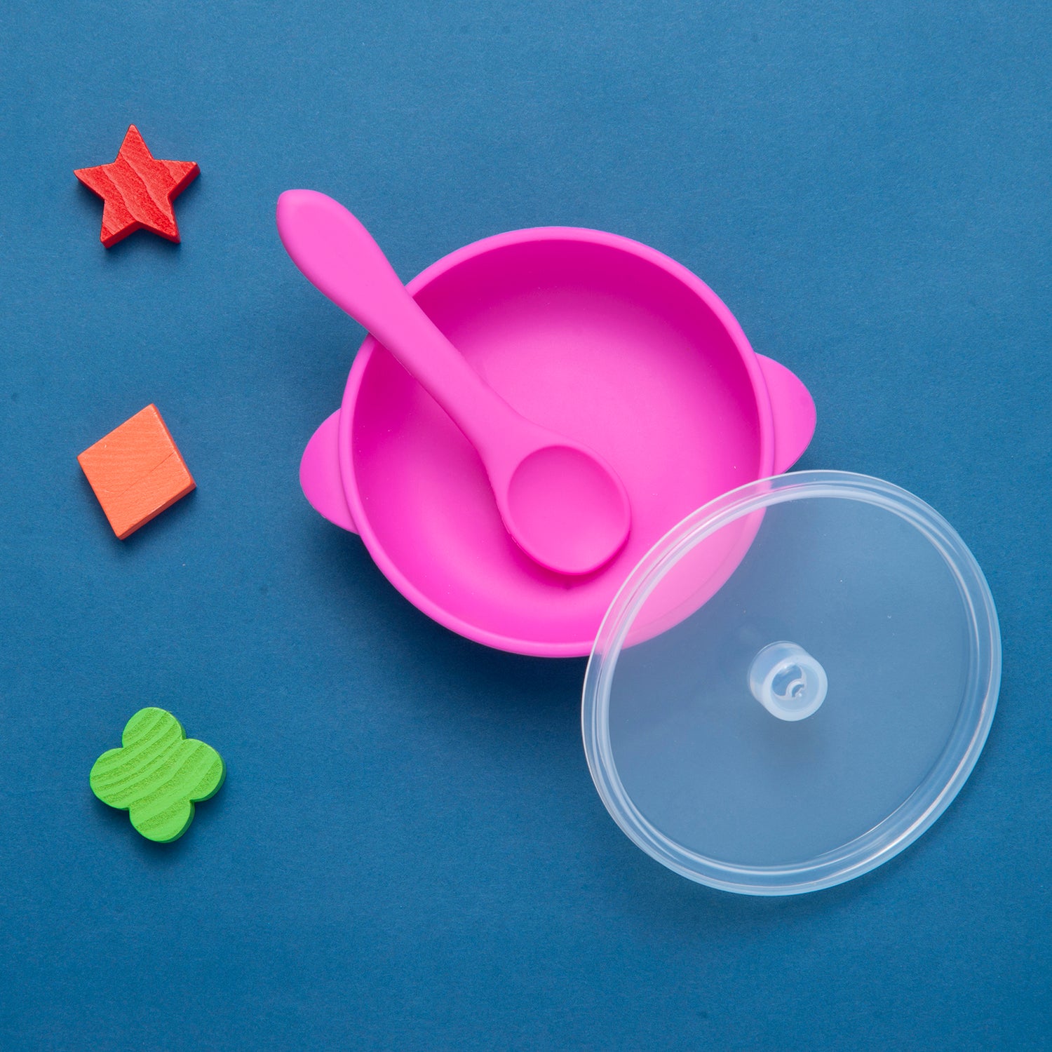 Magenta Silicon Bowl With Lid And Spoon Set