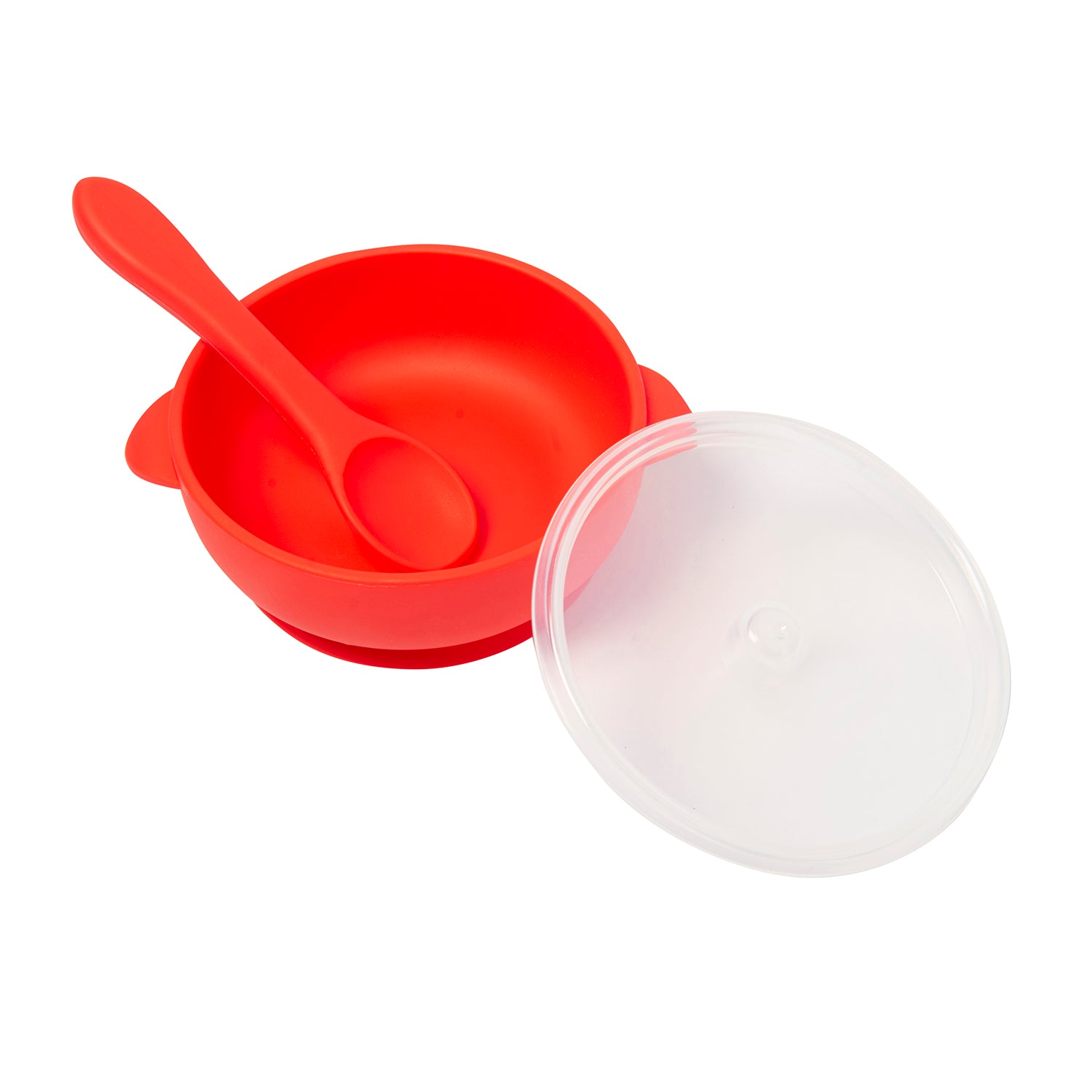 Red Silicon Bowl With Lid And Spoon Set