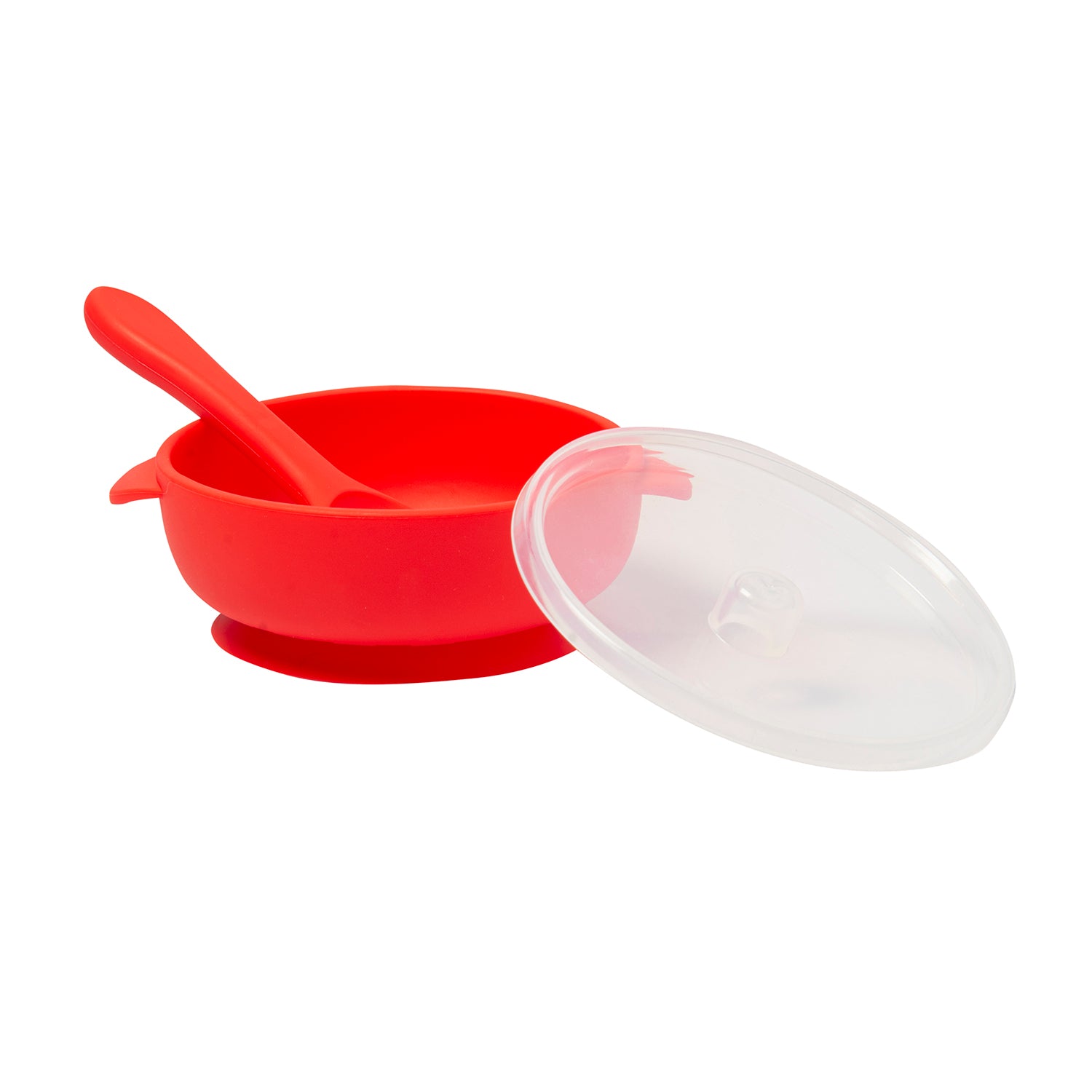 Red Silicon Bowl With Lid And Spoon Set