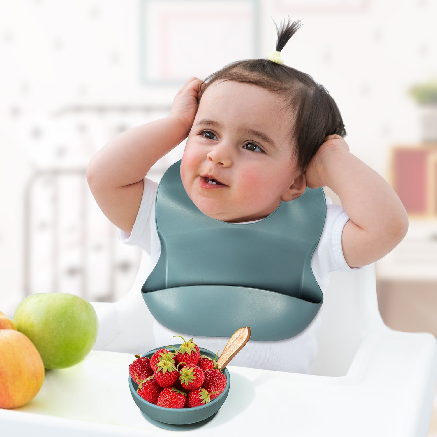 Bluish Grey Waterproof Silicon Bib And Bowl Set - Baby Moo