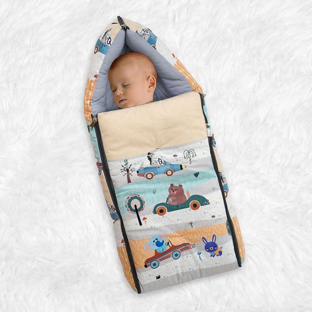 Baby Moo Bear in Car Premium Carry Nest Velvet With Hosiery Lining Sleeping Bag - Yellow - Baby Moo