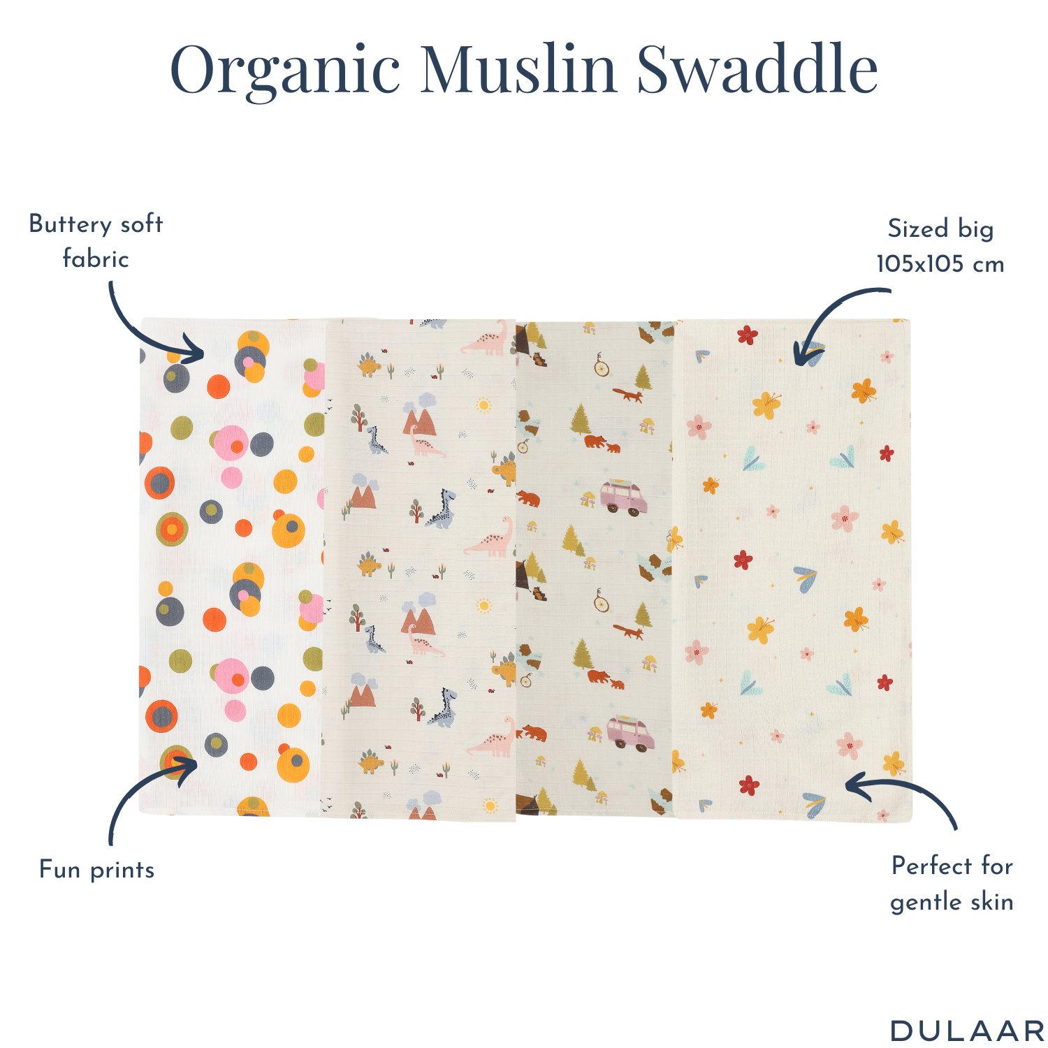 Organic Muslin Swaddle for Newborns-Set Of 4