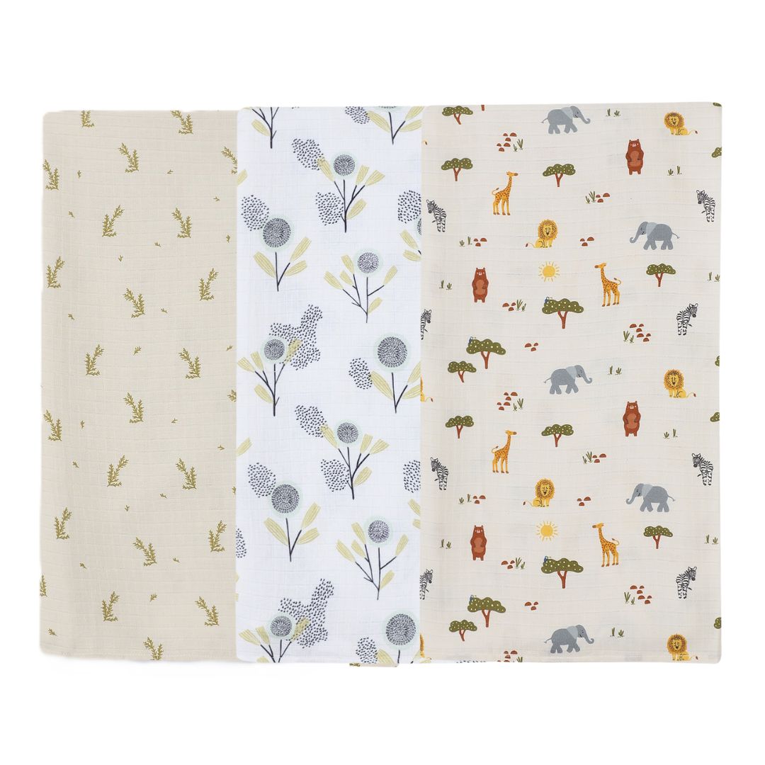 Dulaar Organic Muslin Swaddle (Set of 3) - Green Zen + The Sparrow and Flower + Squad Goals