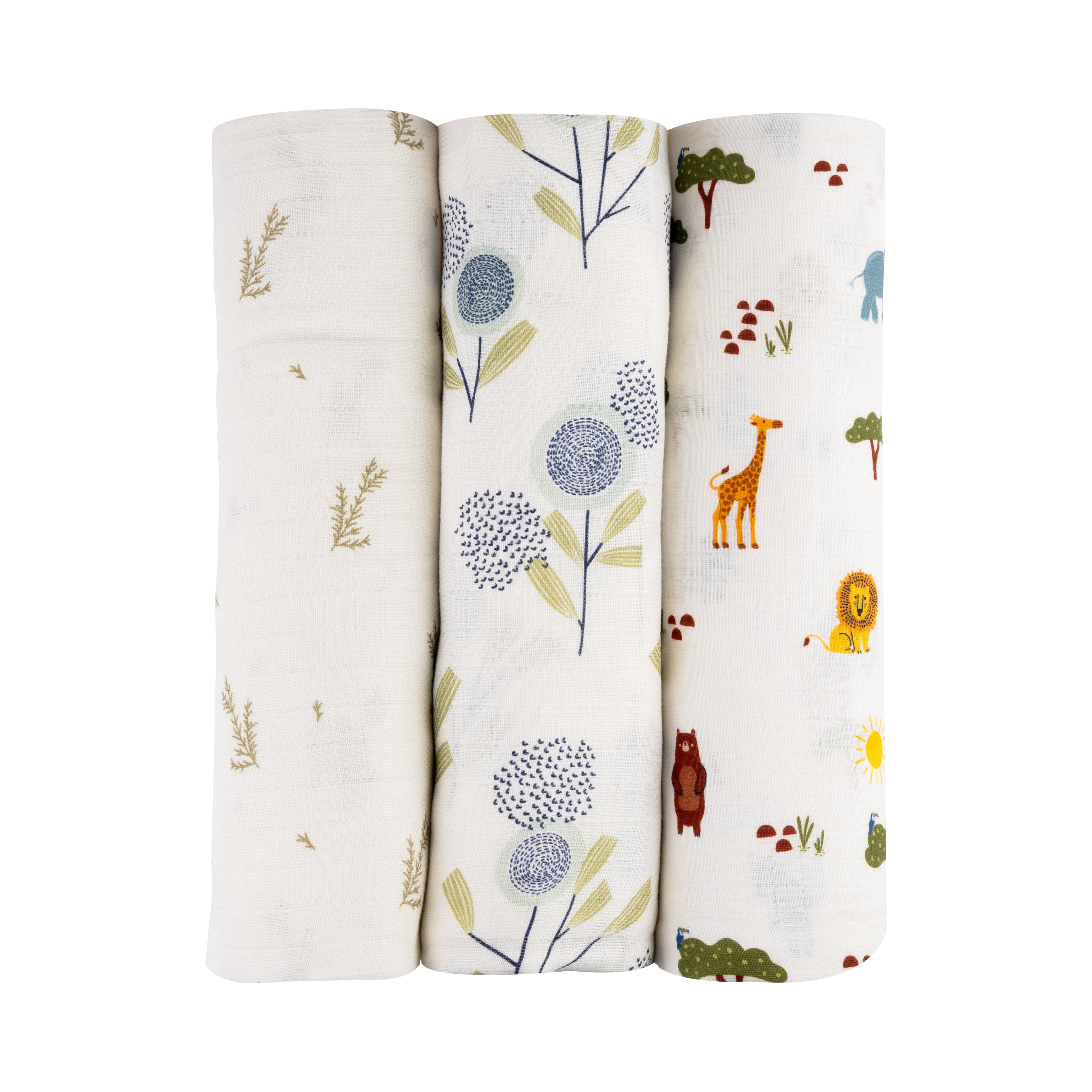 Dulaar Organic Muslin Swaddle (Set of 3) - Green Zen + The Sparrow and Flower + Squad Goals