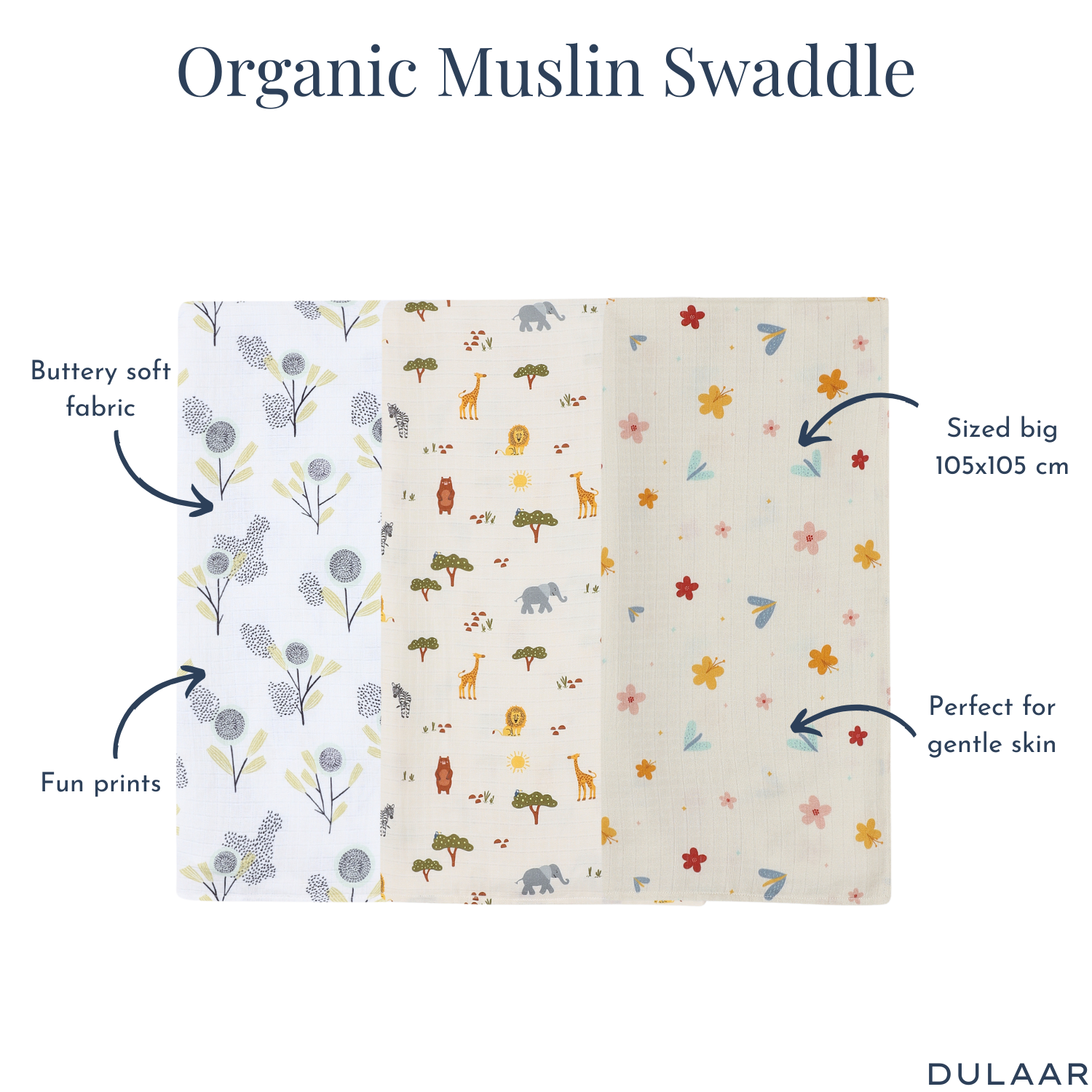 Organic Muslin Swaddle for Newborns-Set Of 3