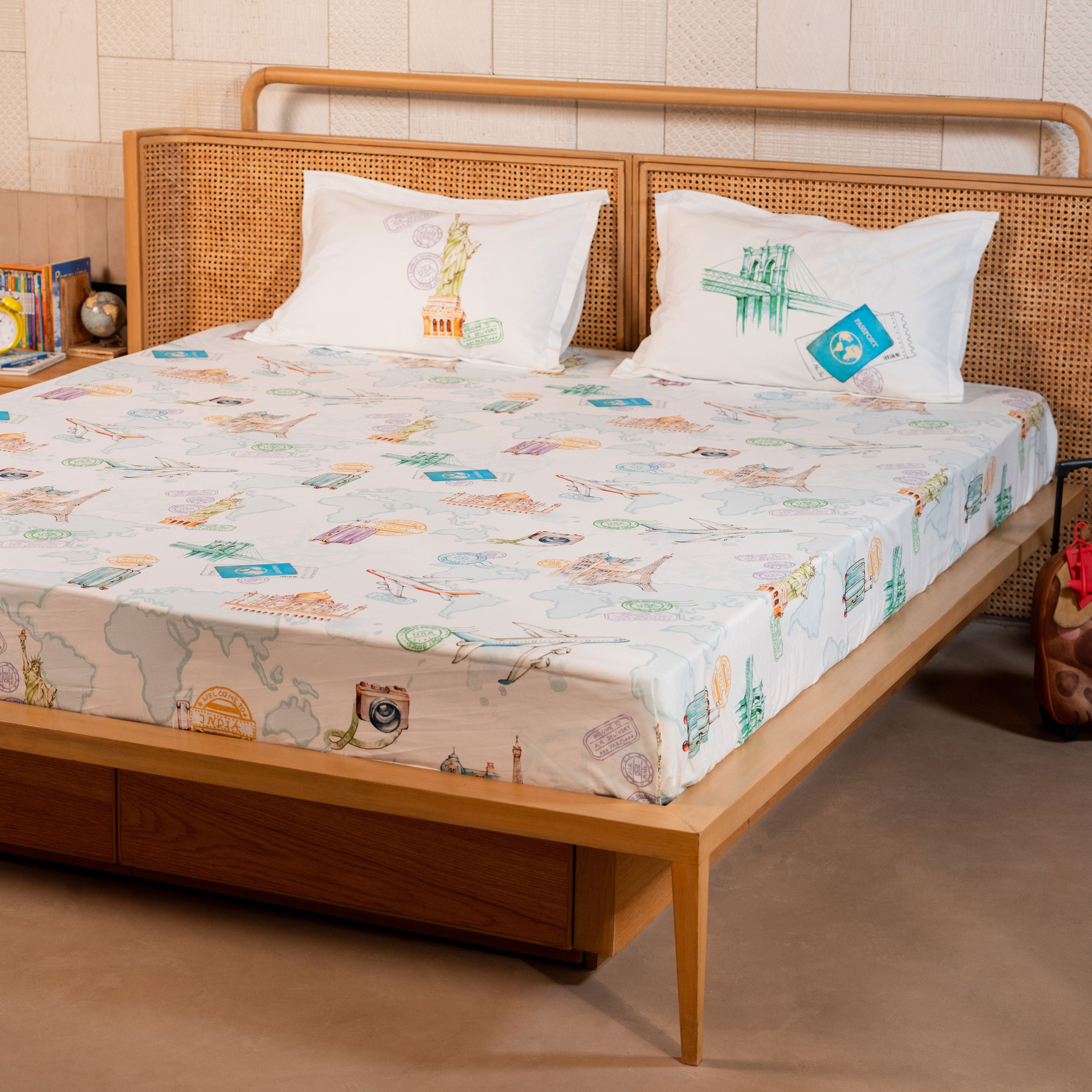 Passport To Wonderland  Bed Sheet (Single/Double/King/Fitted/Crib)