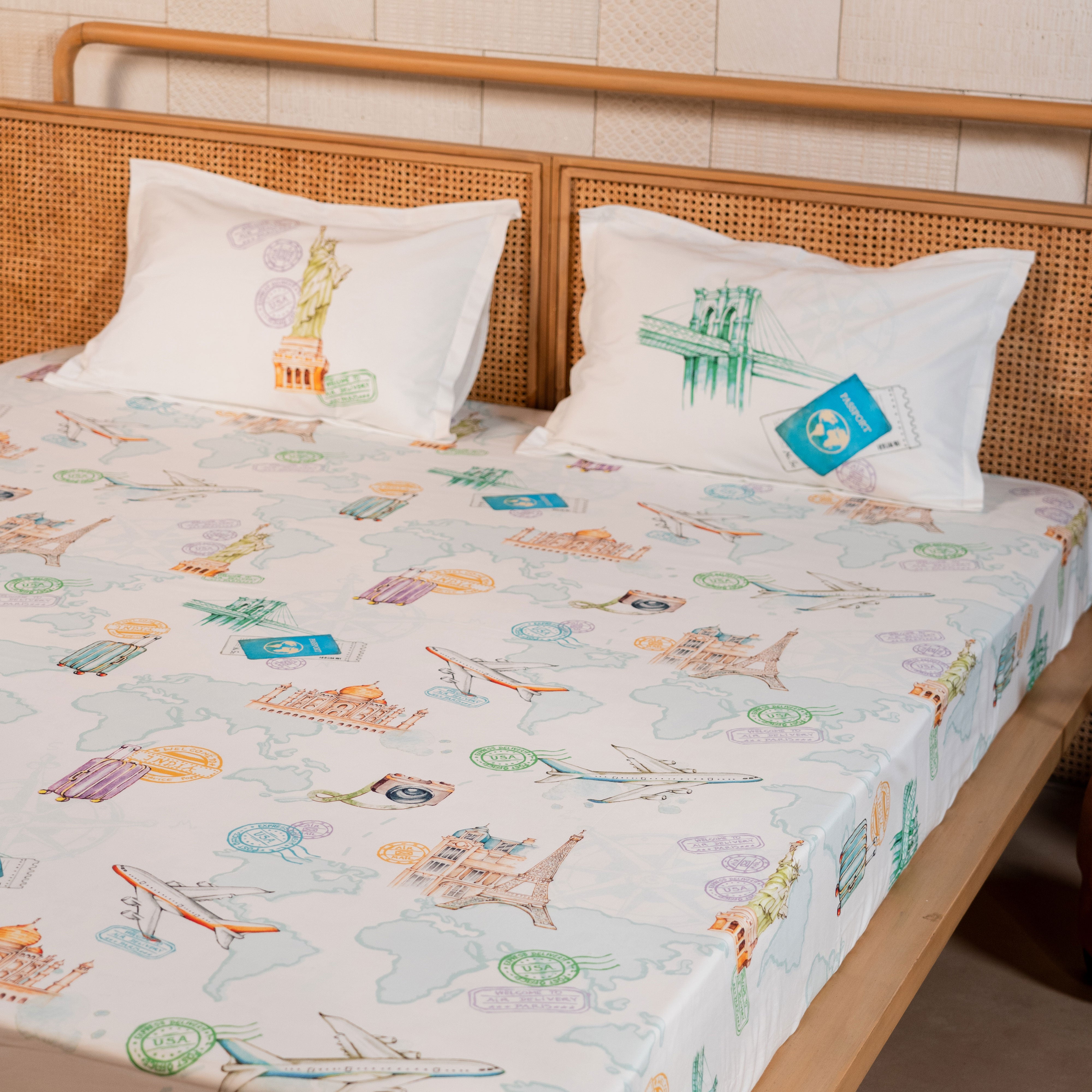 Passport To Dreamland  Bed Sheet (Single/Double/King/Fitted/Crib)