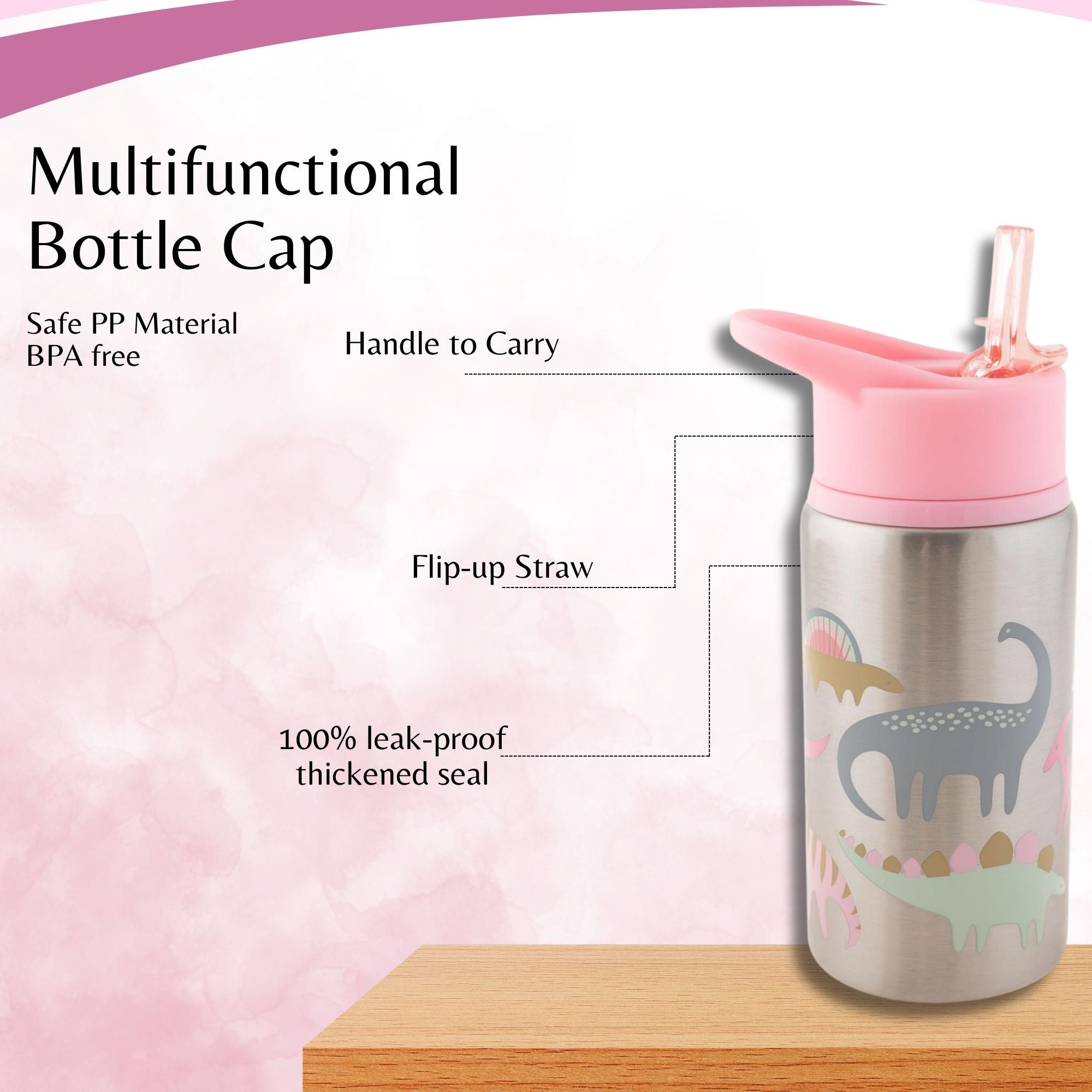 Stainless Steel Water Bottles Pink Dino