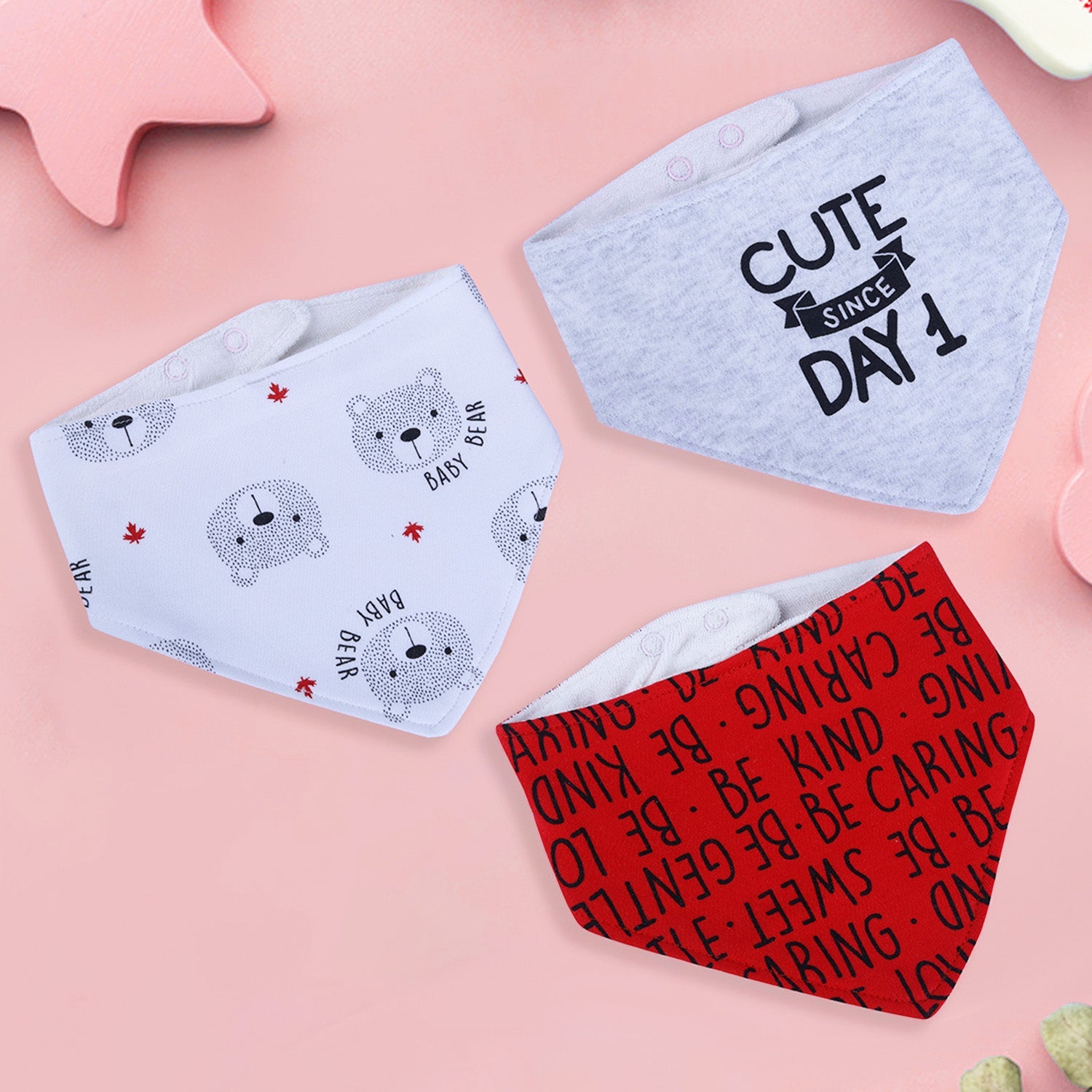 Baby Moo Cute Since Day 1 Cotton 3 Pack Bandana Bibs - Red - Baby Moo