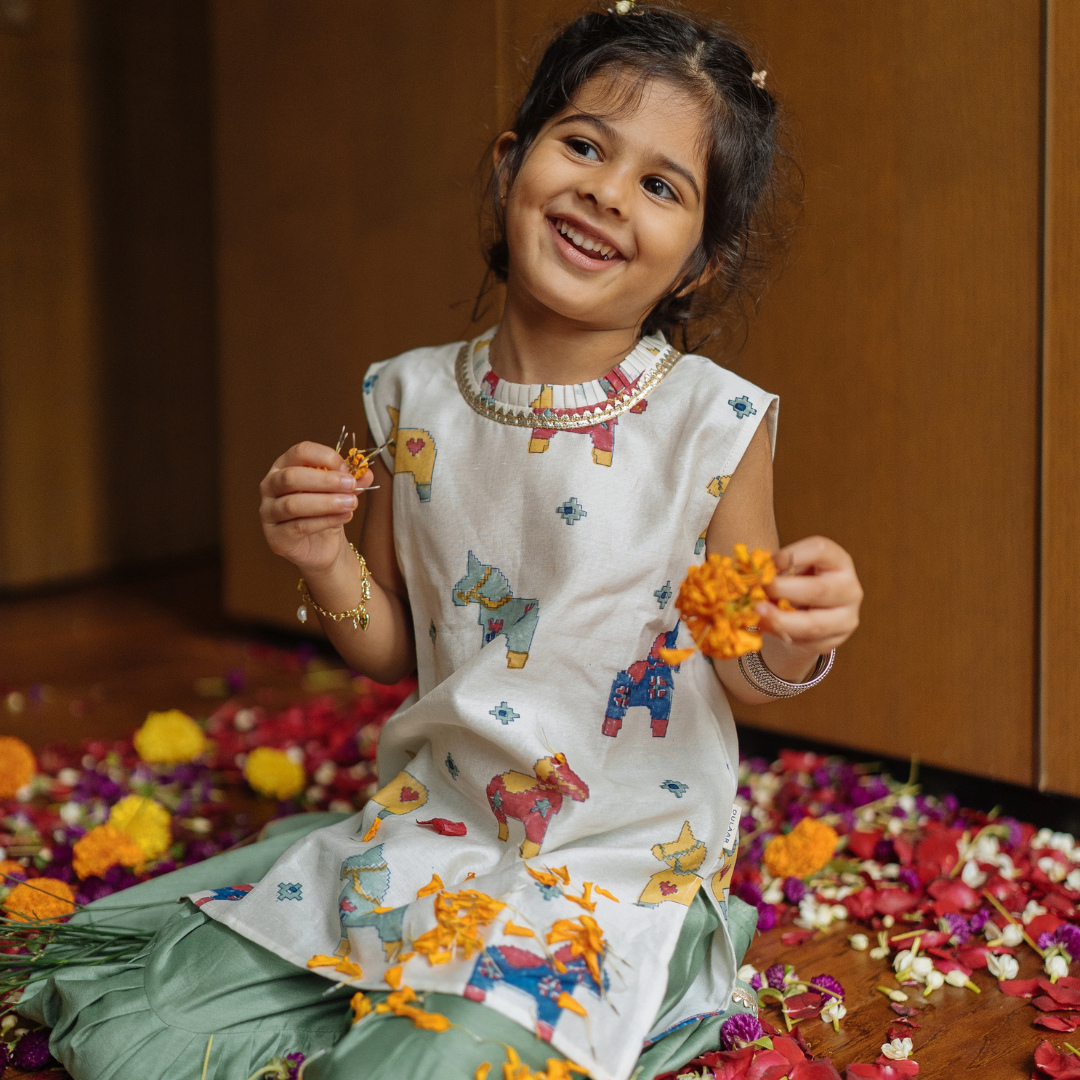 Chanderi Sharara Set | Hand-Block Printed (Gota Work) Tuk Tuk Ghoda