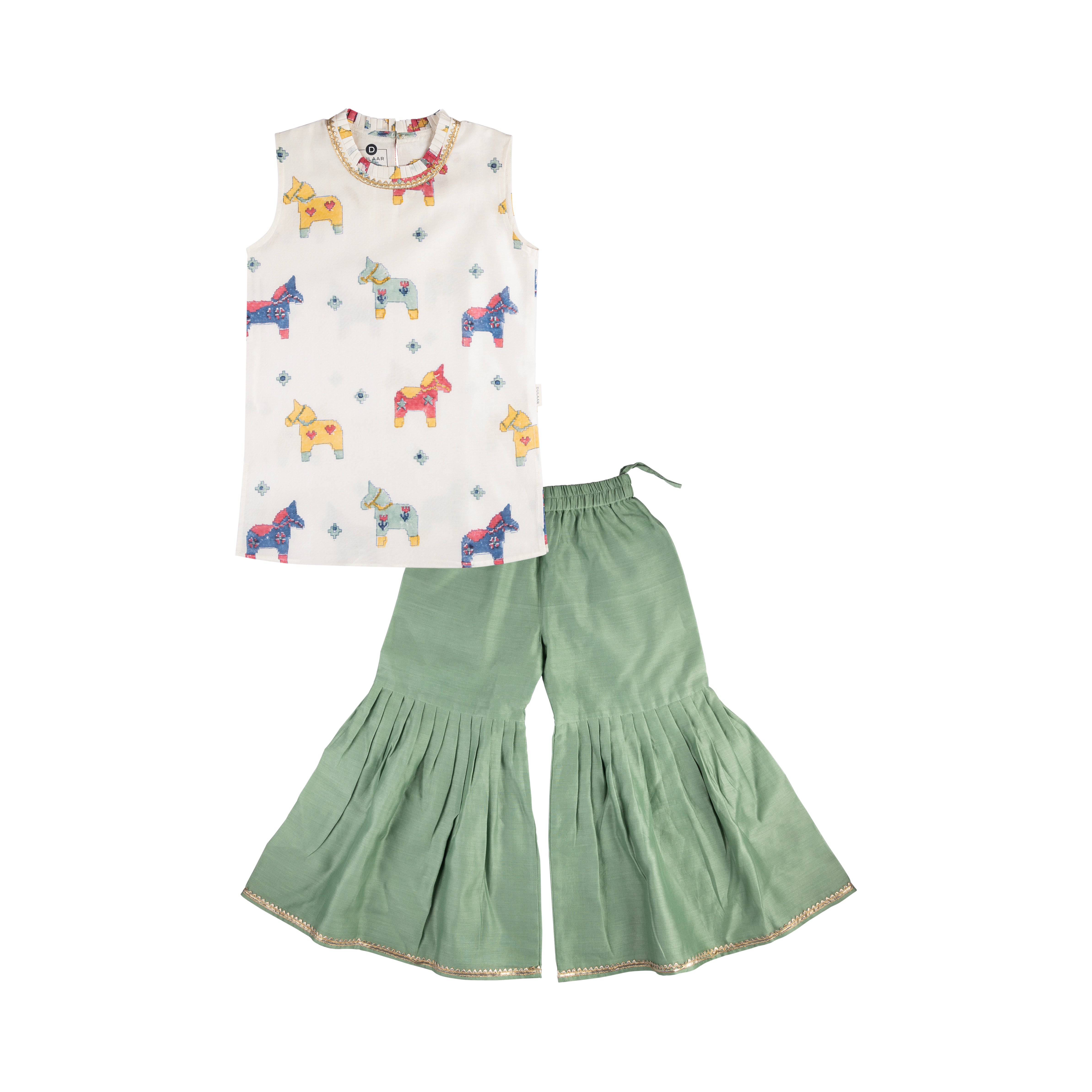 Chanderi Sharara Set | Hand-Block Printed (Gota Work) Tuk Tuk Ghoda