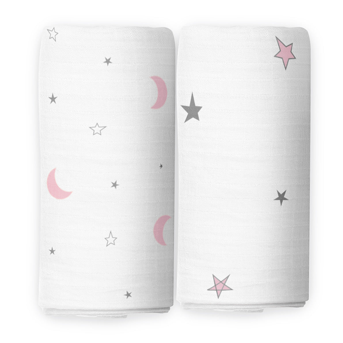 The White Cradle Baby Nursery Swaddle Blanket Wrap 2pcs Pure Organic Cotton Double Layer Muslin Cloth - Pink & Grey