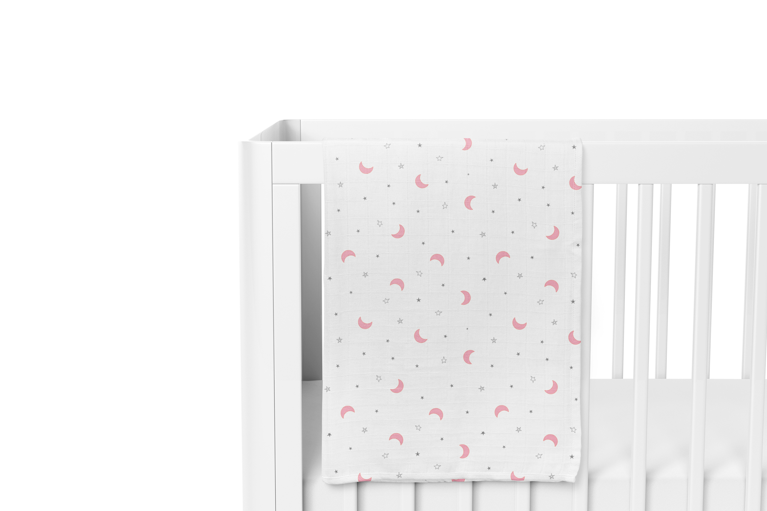 The White Cradle Baby Nursery Swaddle Blanket Wrap - Moon & Pink