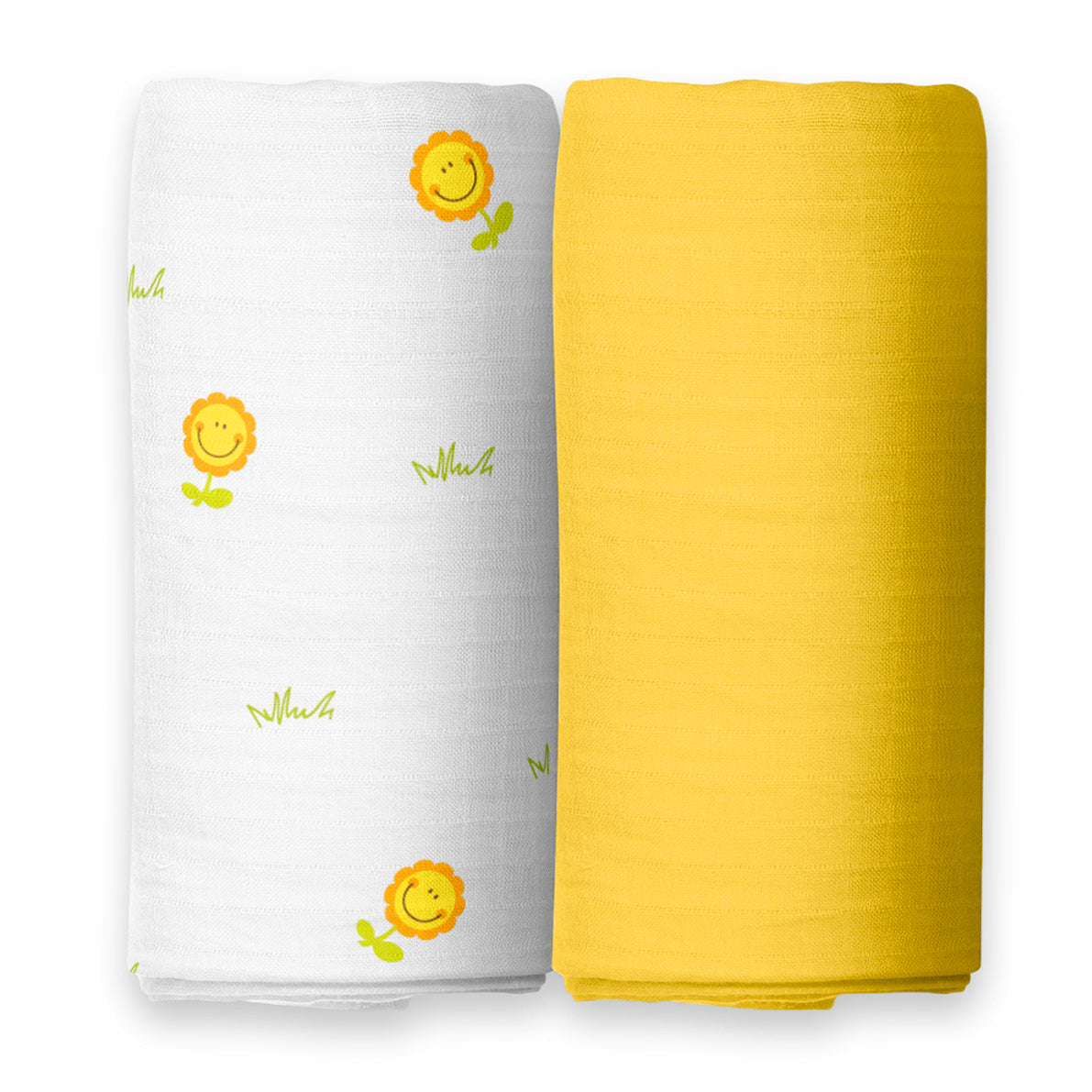 The White Cradle 100% Organic Cotton Baby Swaddle Wrap - Sunflower and Solid Yellow