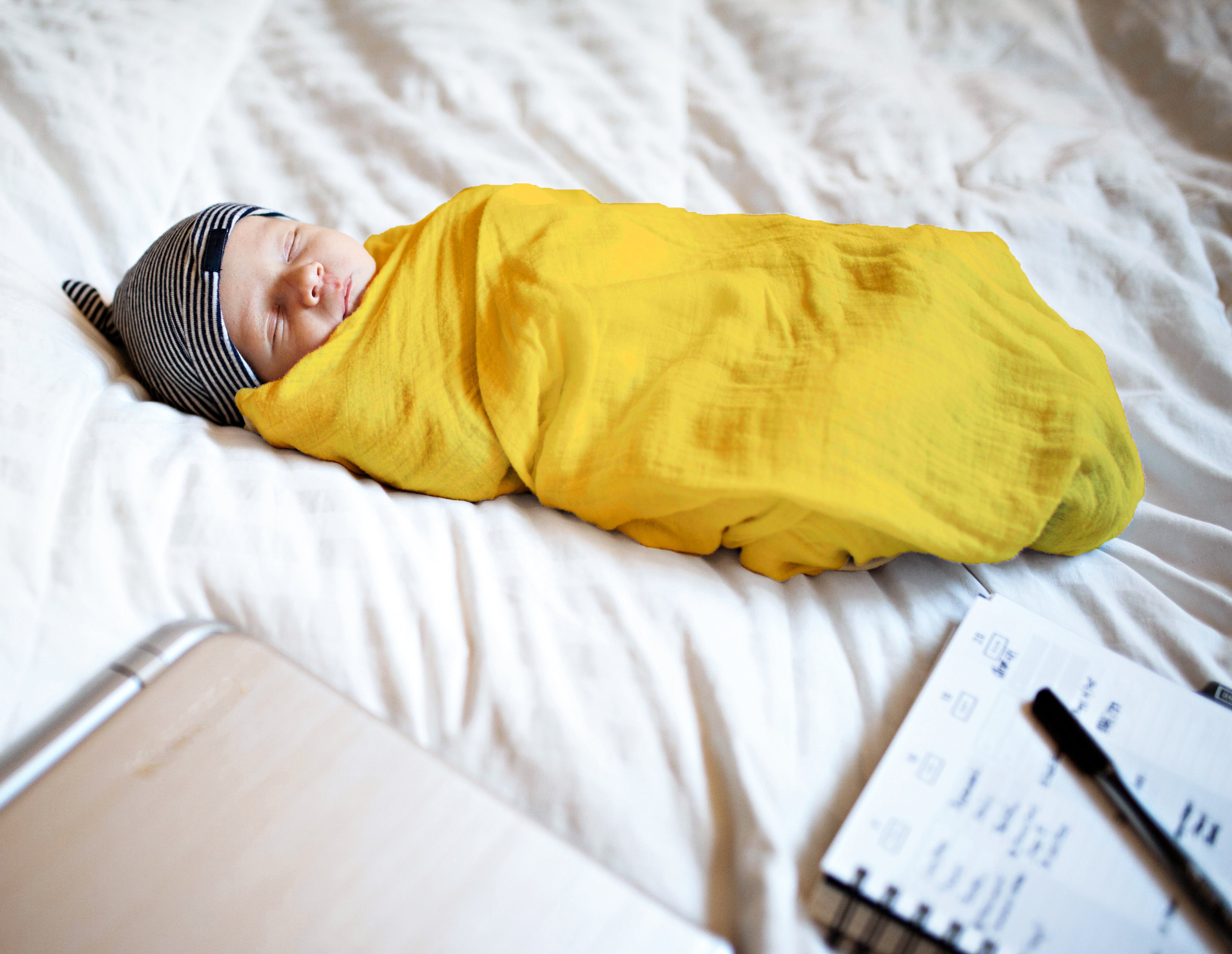 The White Cradle 100% Organic Cotton Baby Swaddle Wrap - Sunflower and Solid Yellow