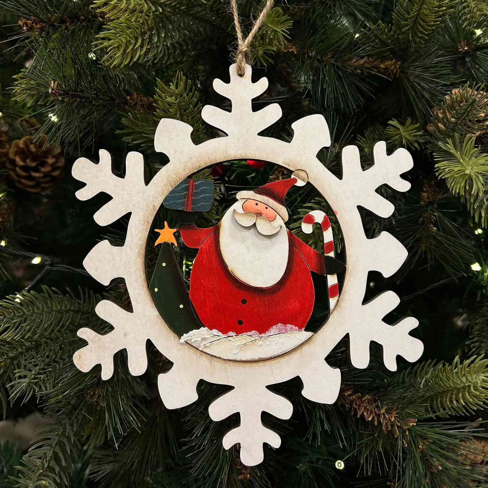 Happy Santa in a Snowflake Ornament