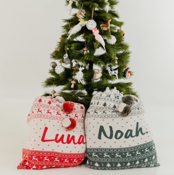 Fair Isle Santa Sack - Base: Stone Marle; Letter: Red