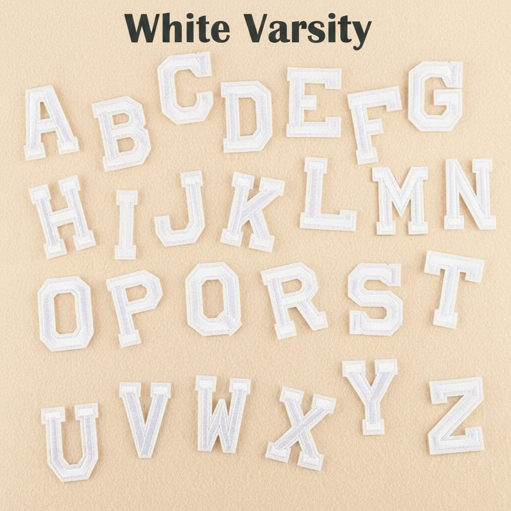 White letters of the alphabet on a beige background