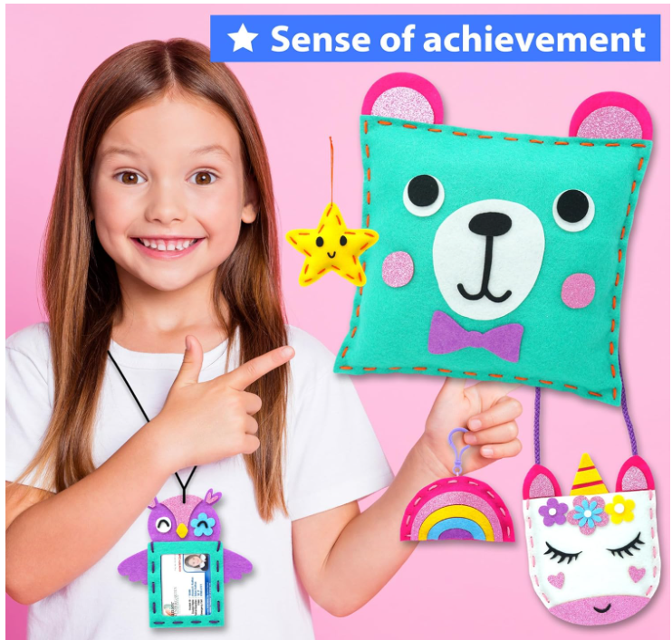 My First Sewing Kit for Beginner Kids Ages 3-10, 6 Easy DIY Projects of Stuffed Animal theme & Plush Pillow Craft, Pre-Punched Felt & Instructions, Gift for Girls Boys, Learn to Sew, Embroidery – Default Title