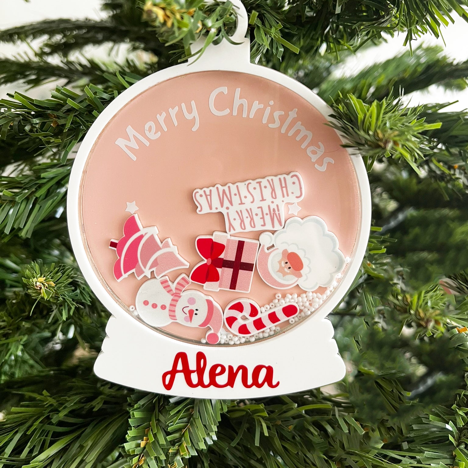 Christmas Globe Shaker Ornament - Pink