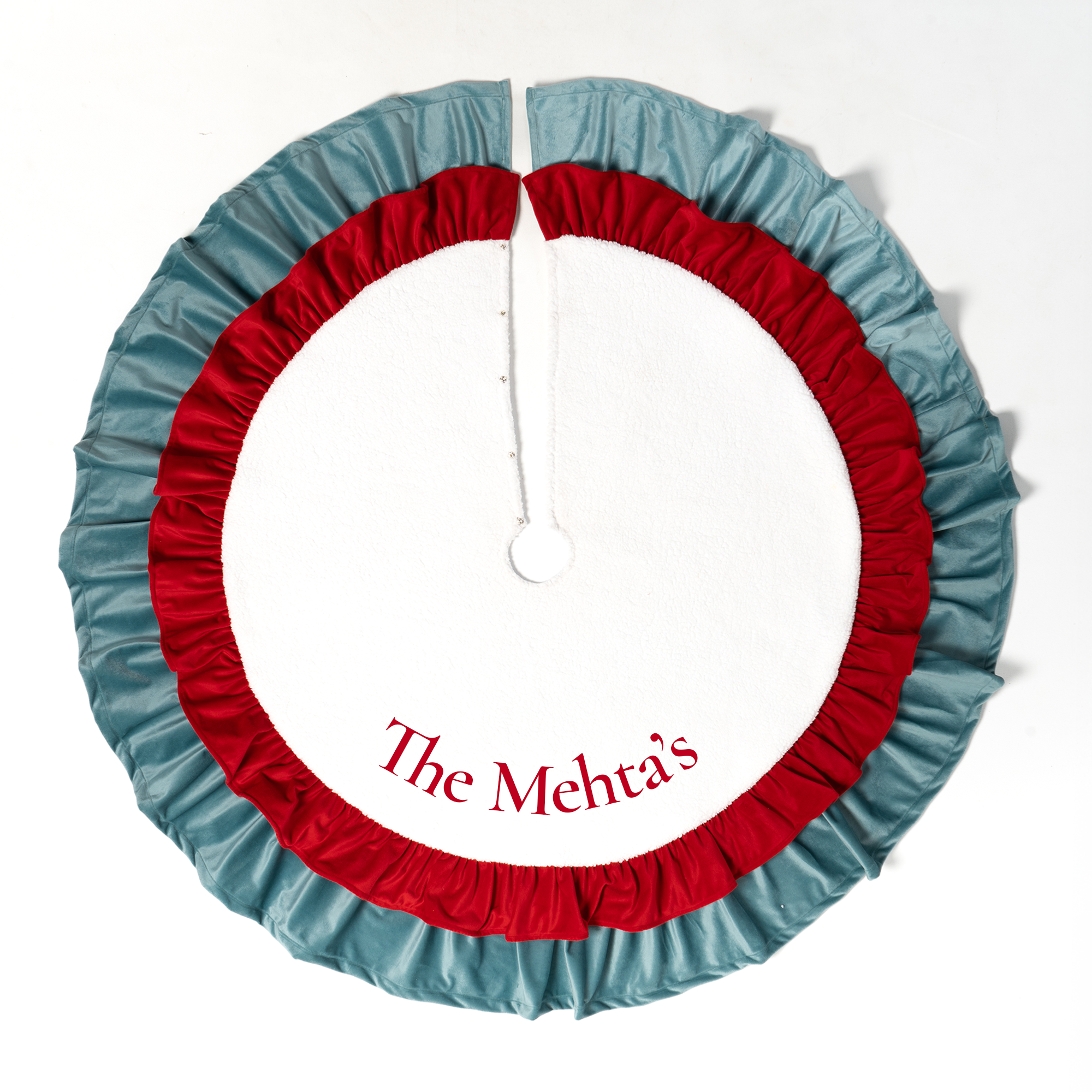 Personalised Sherpa Tree Skirt with Velvet Frills