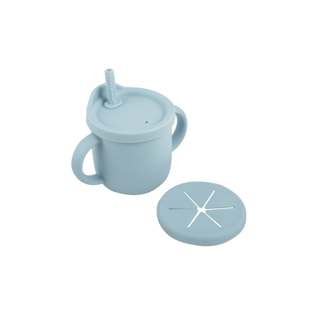 Silicone 2-In-1 Snack And Sippy Cup With Straw  - Blue